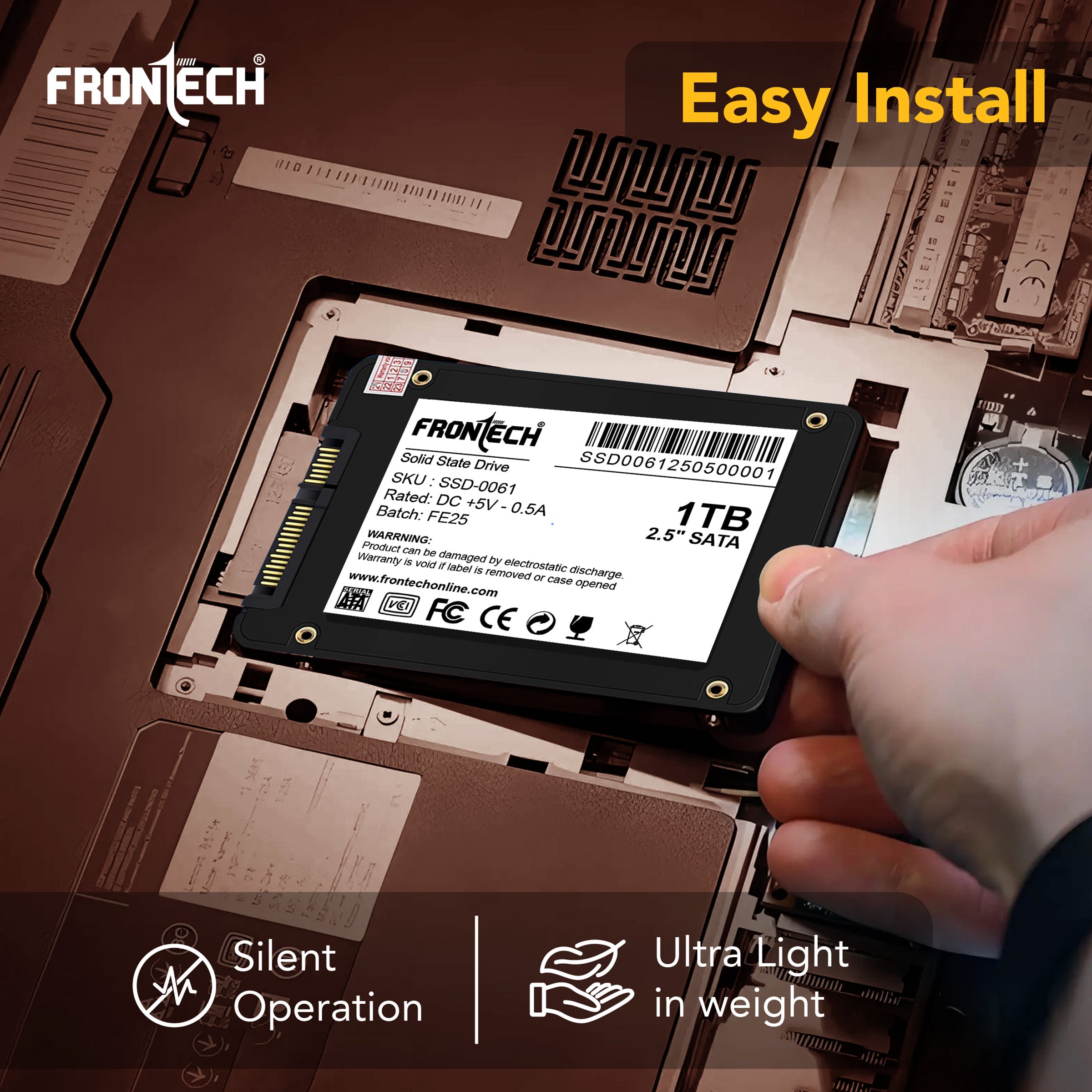 Frontech 1TB 2.5″ SATA III SSD – Up to 500 MB/s Read & 460 MB/s Write, Ultra-Slim High-Speed Solid State Drive for Gaming, Laptops & Desktops