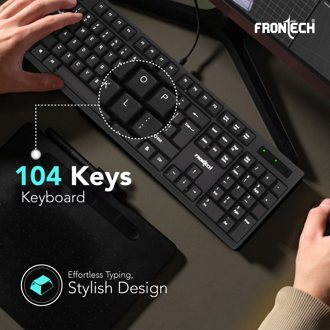 Slim Wired Keyboard: 104 Keys, USB Plug & Play (KB-0047)