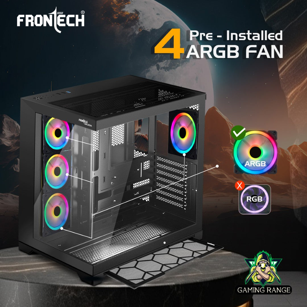 Gaming PC Cabinet | 4 ARGB Fans, Glass Panel, USB 3.0 & 2.0 (FT-4343)