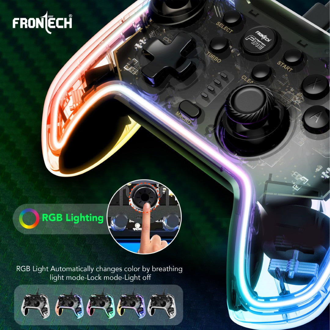 Fire Wired Gaming Pad | USB-C, Dual Vibration, RGB | PS3/PC/Android TV (GP-0001)