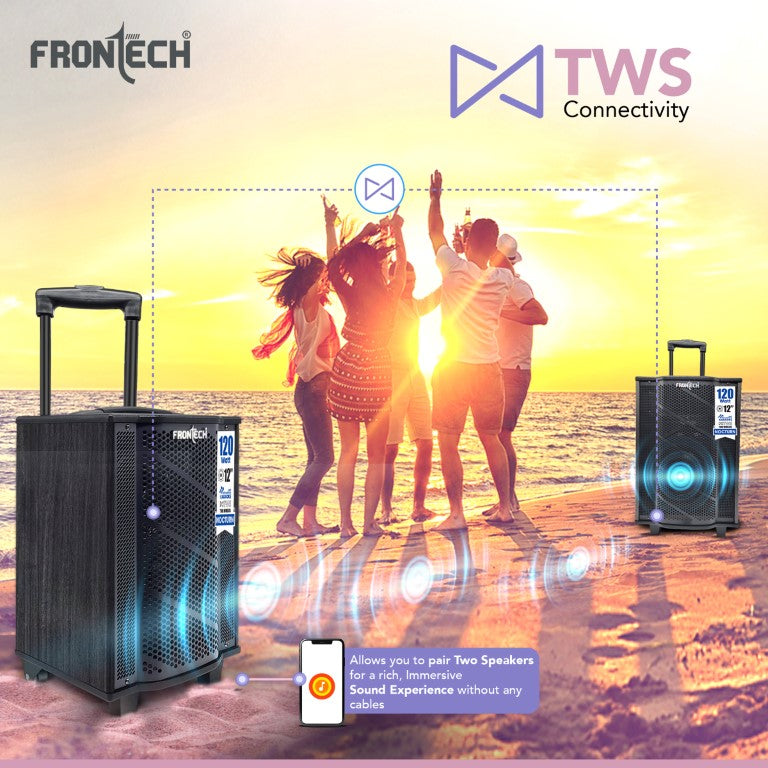 Frontech Nocturn Trolley Speaker | 120W Power | Dual Wireless Mics | Multi-Input (SW-0210)