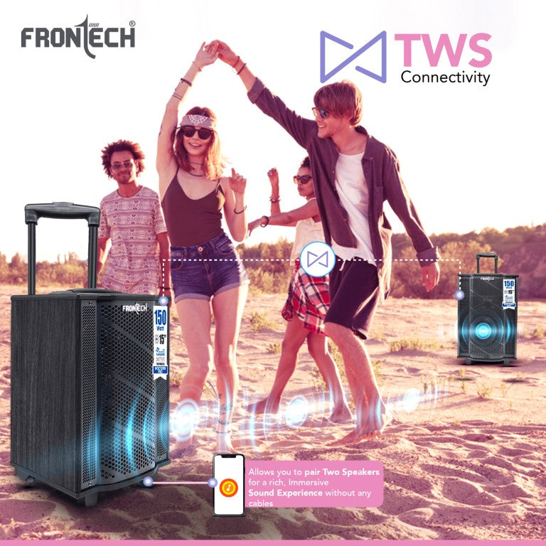 Frontech Nocturn Pro Trolley Speaker | 150W Power | Dual Wireless Mics | Multi-Input (SW-0211)