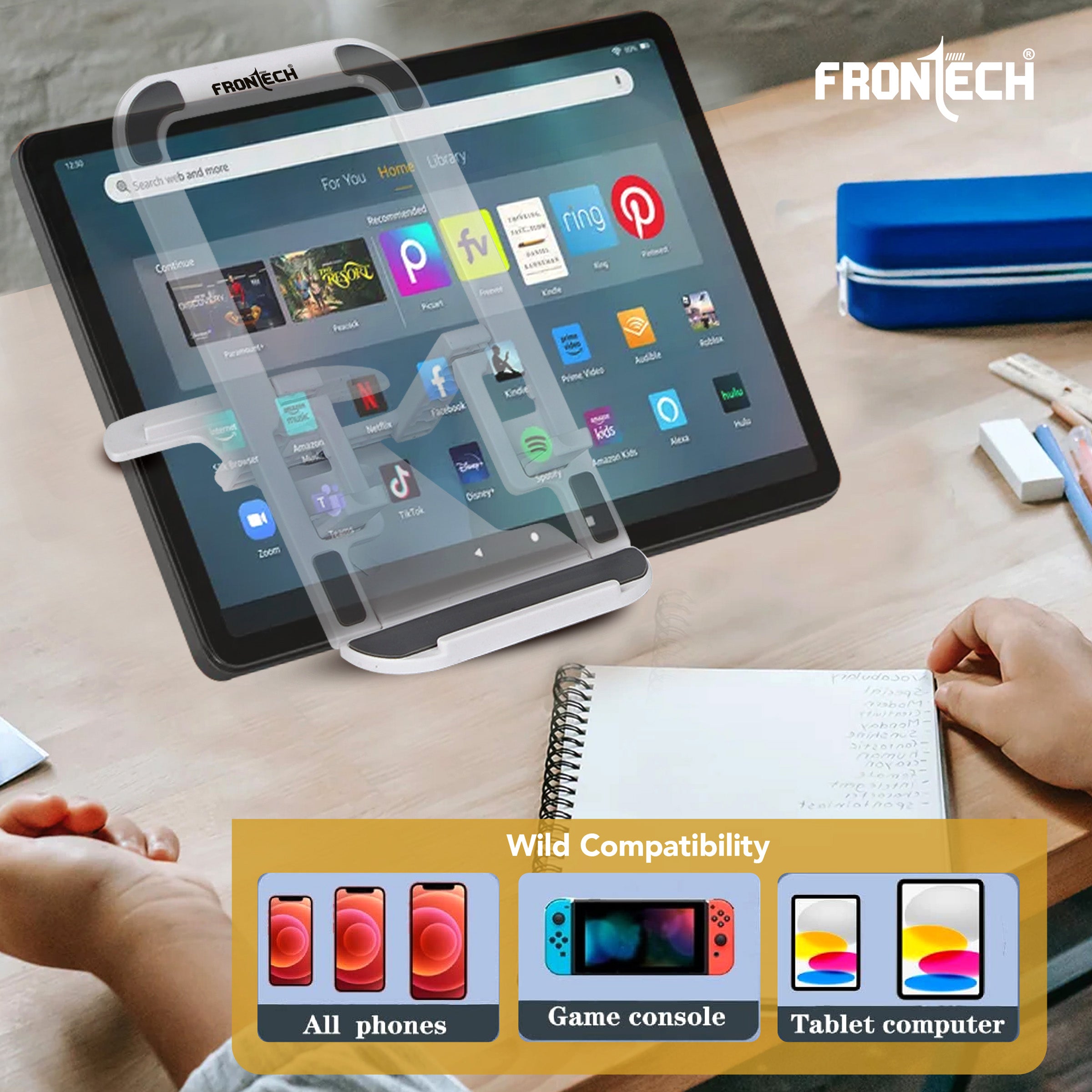 Frontech Mobile Phone Stand Holder, 4-Level Adjustable, Durable ABS Design with Rubber Pads, Foldable Desktop Phone Mount, White ( CCH-0013WHT )
