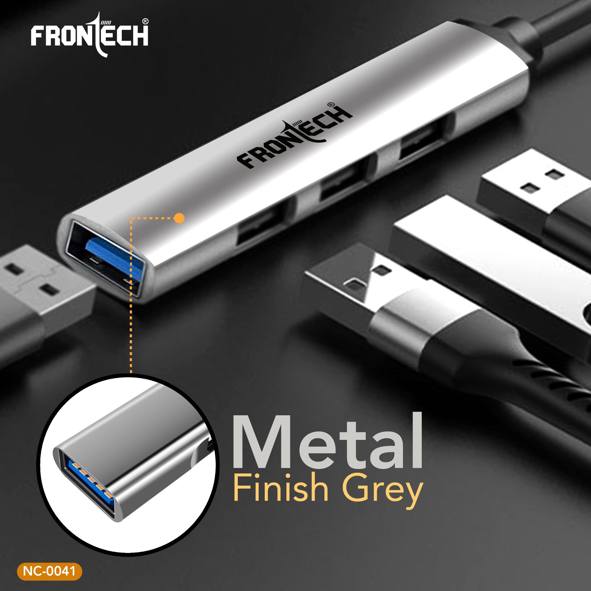 Frontech 4 in 1 Multiport HUB,USB 3.0, 3X USB 2.0,Compact Metal Design, Multi OS Compatible. (NC-0041)