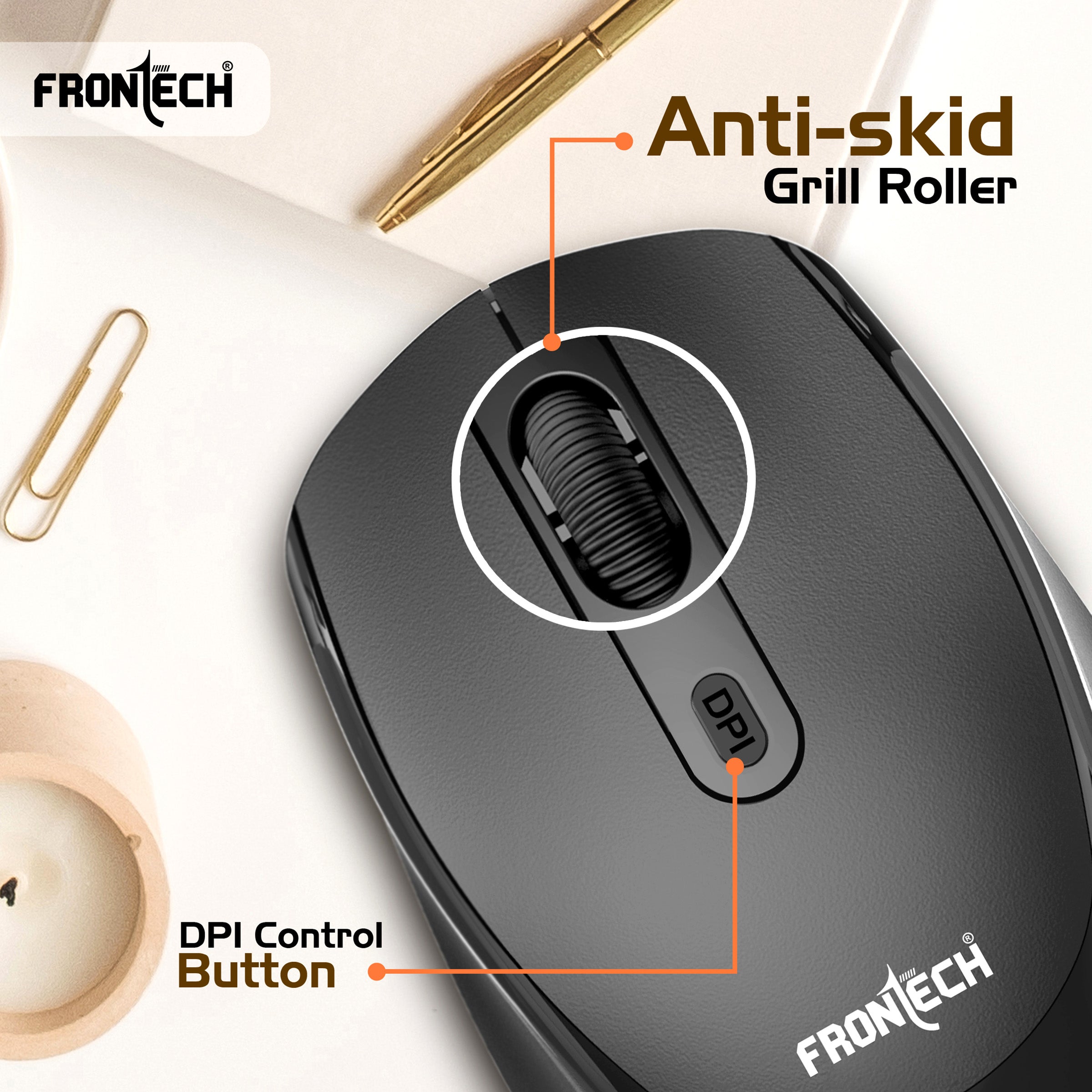 Frontech MS-0074 2.4GHz Wireless Optical Mouse | 1600 DPI | Ergonomic Design | USB Nano Receiver | Anti-Skid Roller | Compatible with Windows XP/Vista/7/8/10/11
