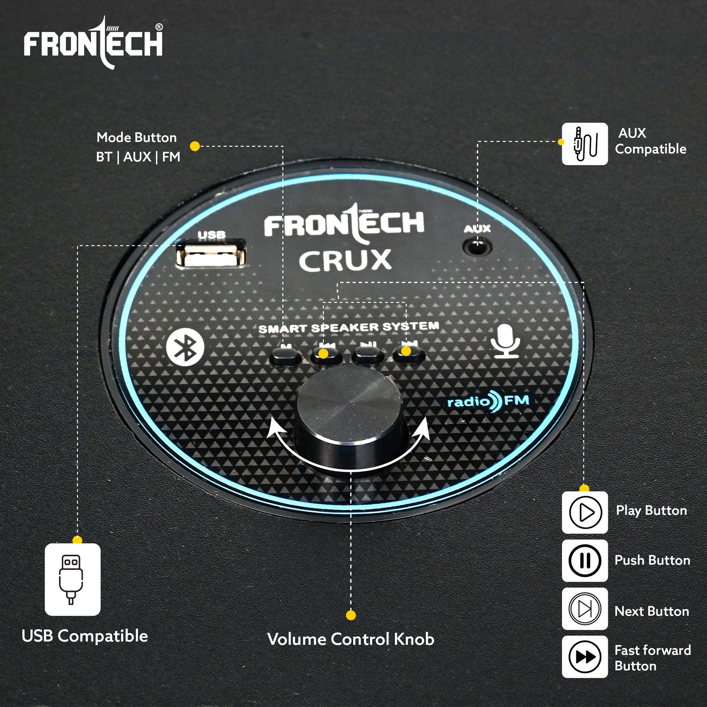 Frontech CRUX-166 | 90W | Tower Speaker with Bluetooth 5.0 | Wired Microphone for Karaoke | FM Radio | USB/AUX/TF Card Support | Portable Trolley Design with Wheels & Handle | LED Display (SW-0166)