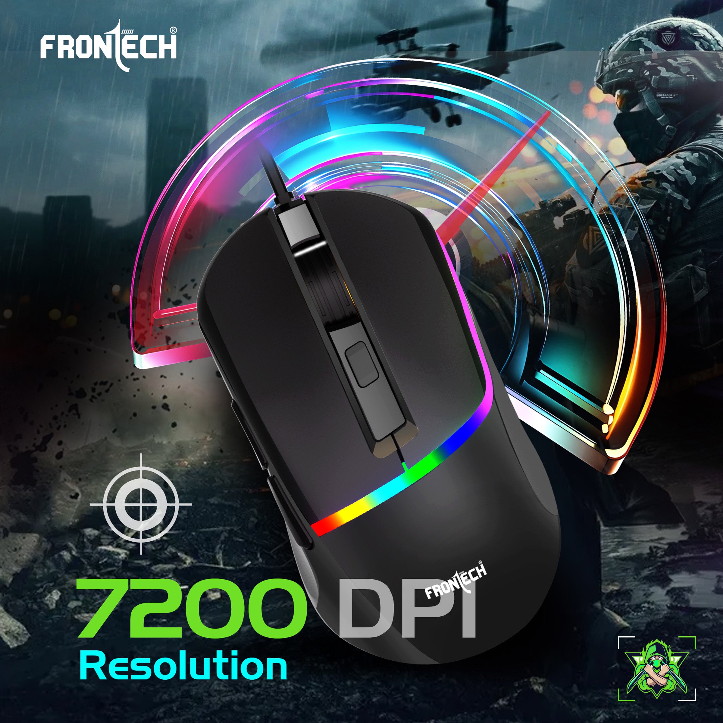 Frontech G902 - AuraGlow Ergonomic Gaming Mouse | 7200 DPI | 6-Button Control | Silent Click | 1.5M Braided Cable. (MS-0104)
