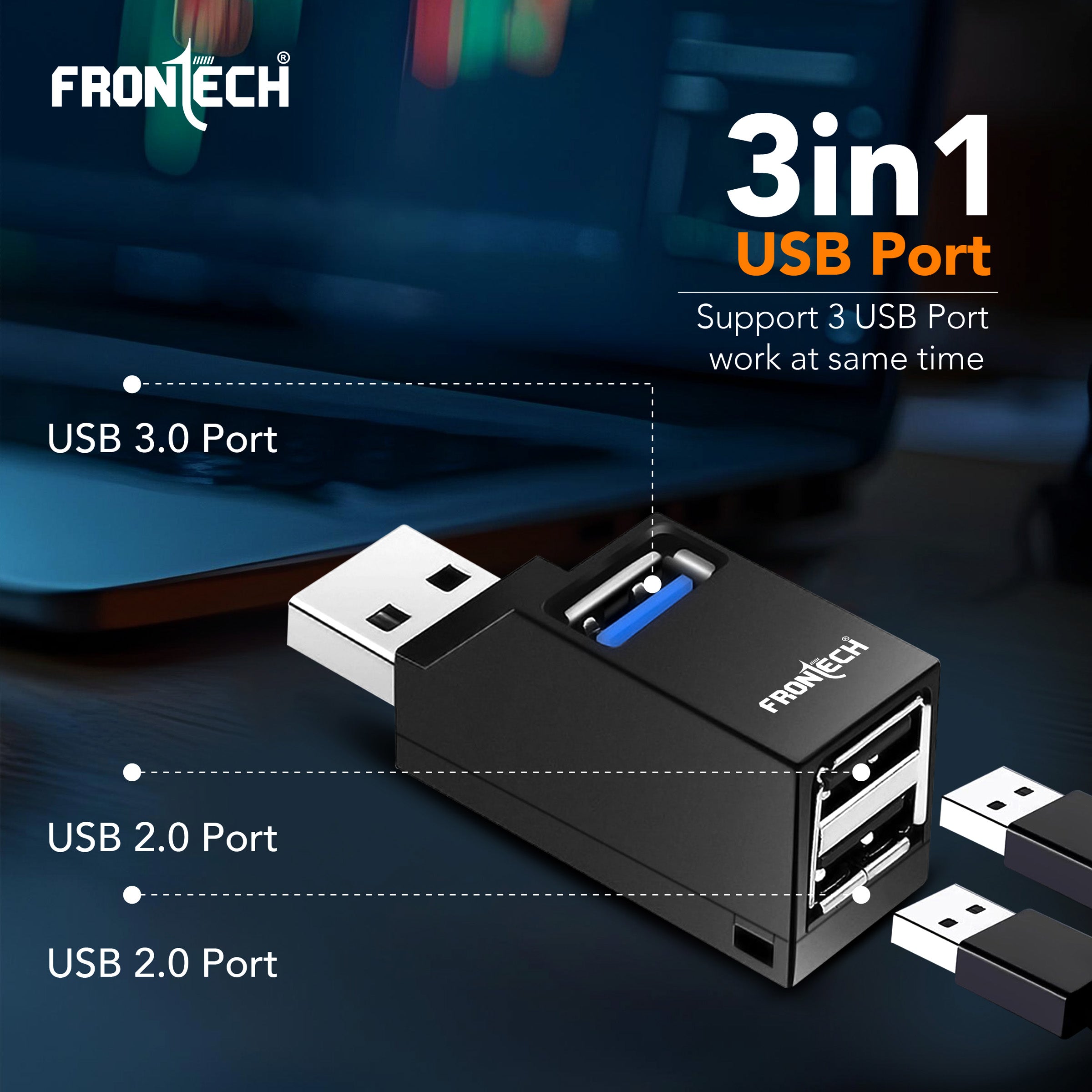 Frontech USB Hub: High-Speed USB 3.0 & 2.0 | Expand Your Ports | Blazing Fast Data Transfer & Compact Design