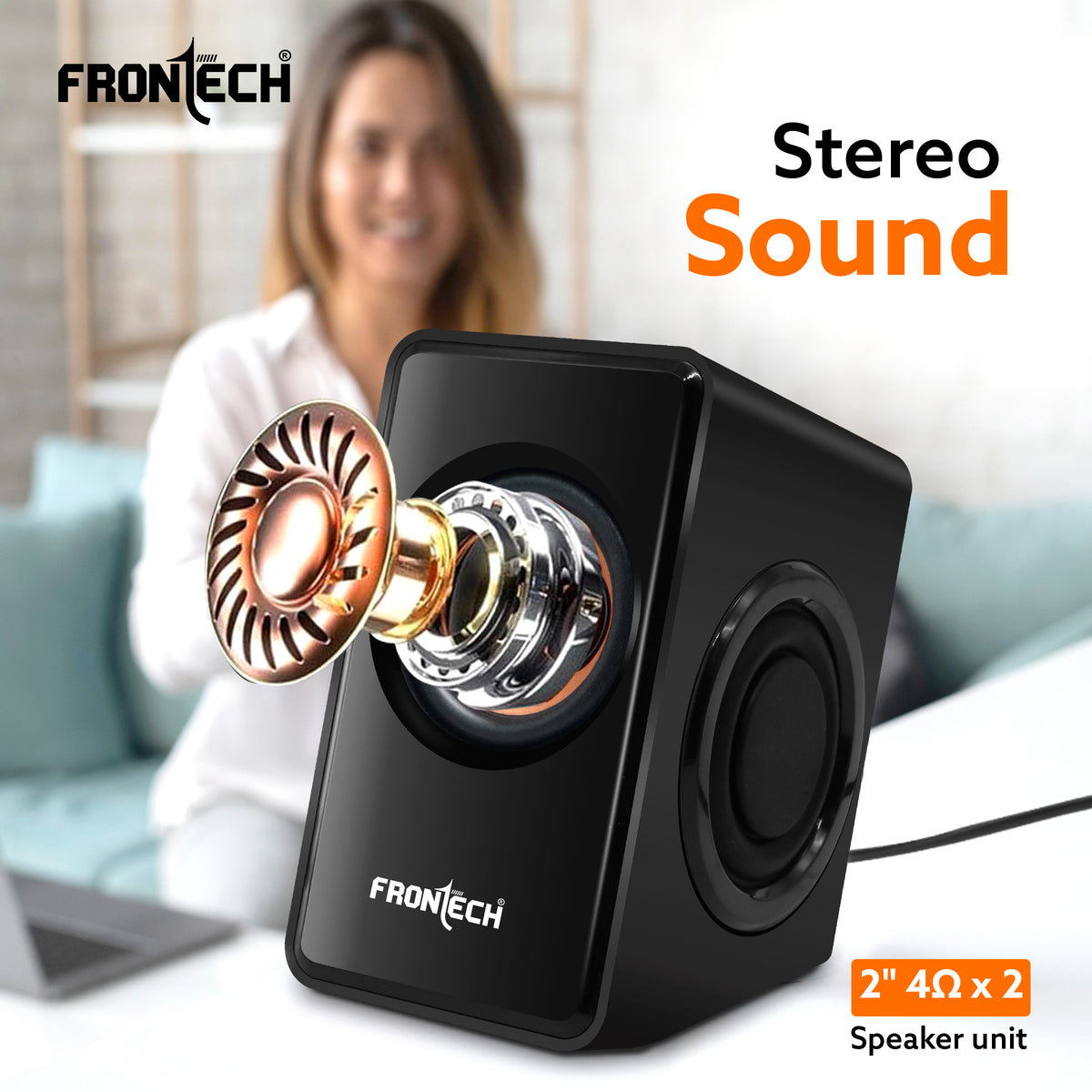 Frontech 2.0 USB PC Speakers | 2x2.5W Drivers (5cm) | 3.5mm Jack | For Laptop, PC, TV & Mobile (SPK-0001)