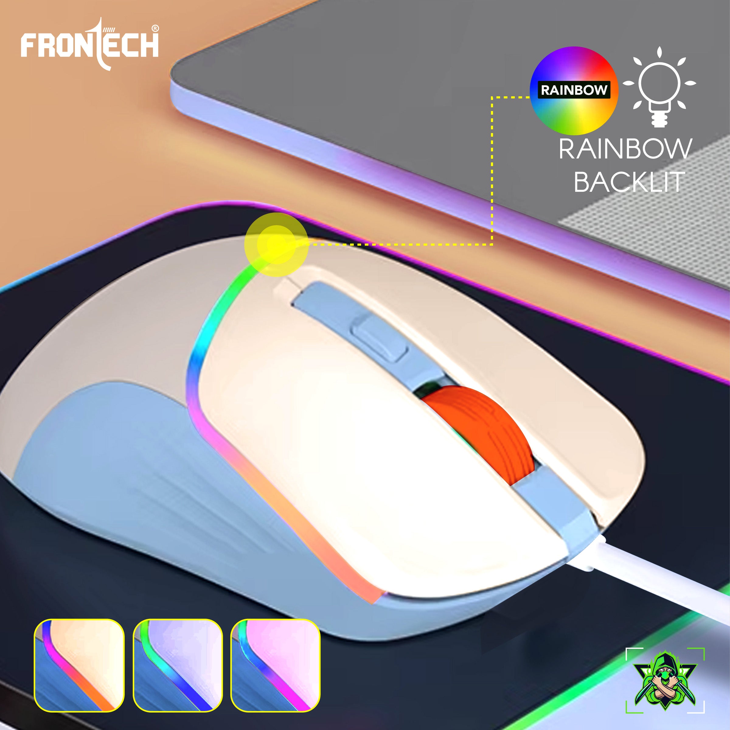 Frontech GM-314WH Wired Gaming Mouse - Ergonomic 7200 DPI RGB. (MS-0105)