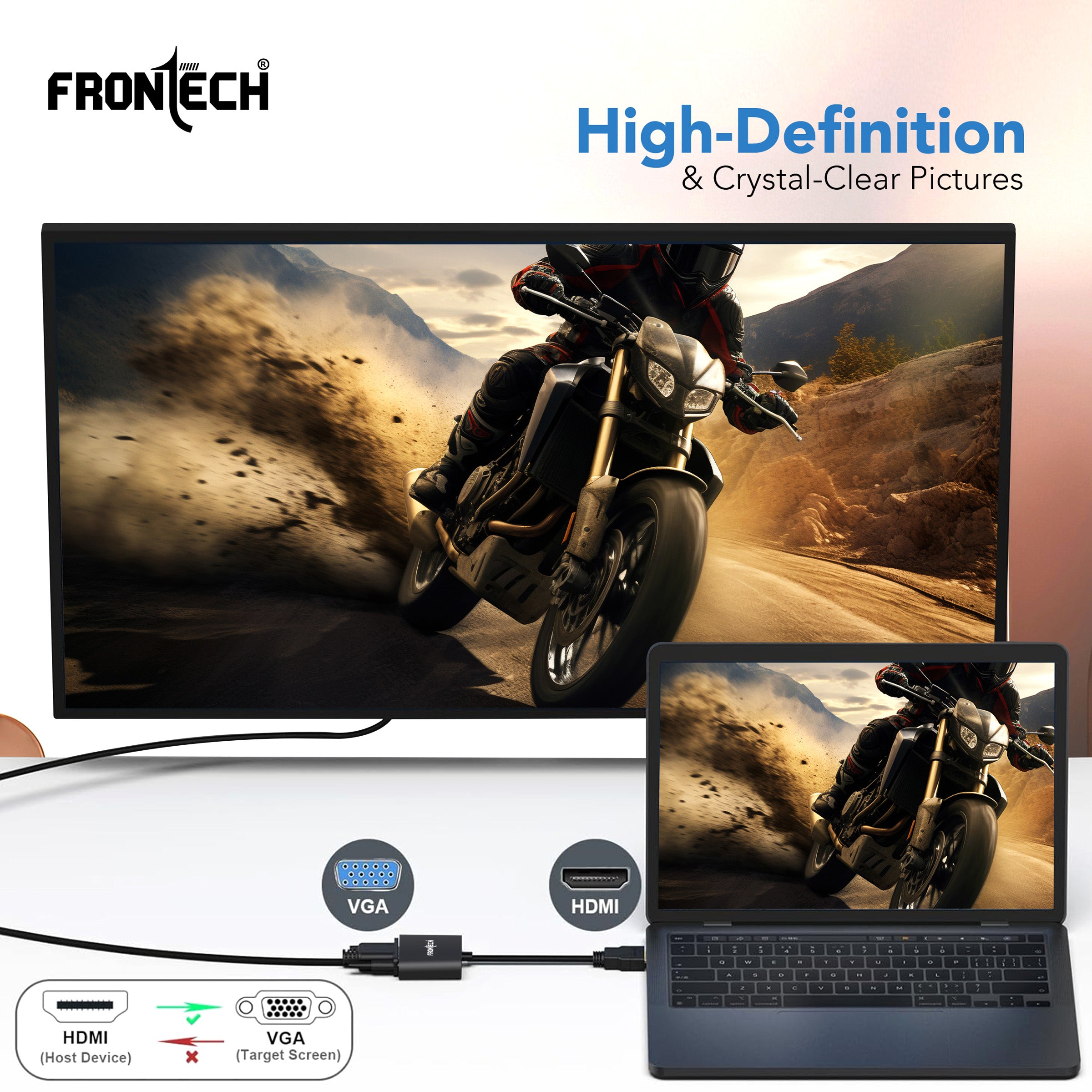 Frontech HDMI to VGA Adapter with Full HD 1080p Resolution, Gold Plated connectors, Plug Play Usage, Strong and Durable Build Quality.(NC-0037)