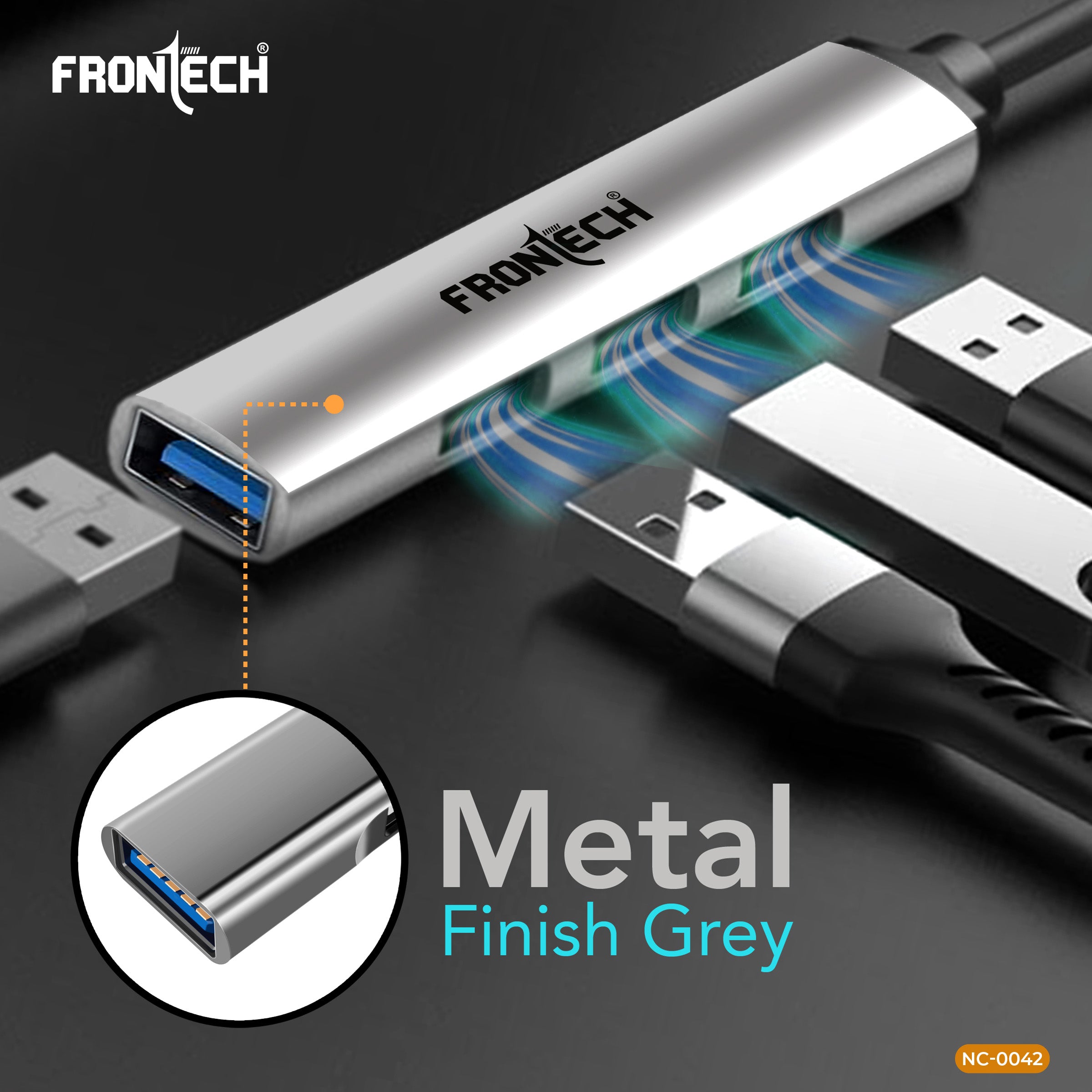 Frontech 4 in 1 Multiport HUB,USB 3.0, 3X USB 2.0,Compact Metal Design, Multi OS Compatible. (NC-0042)