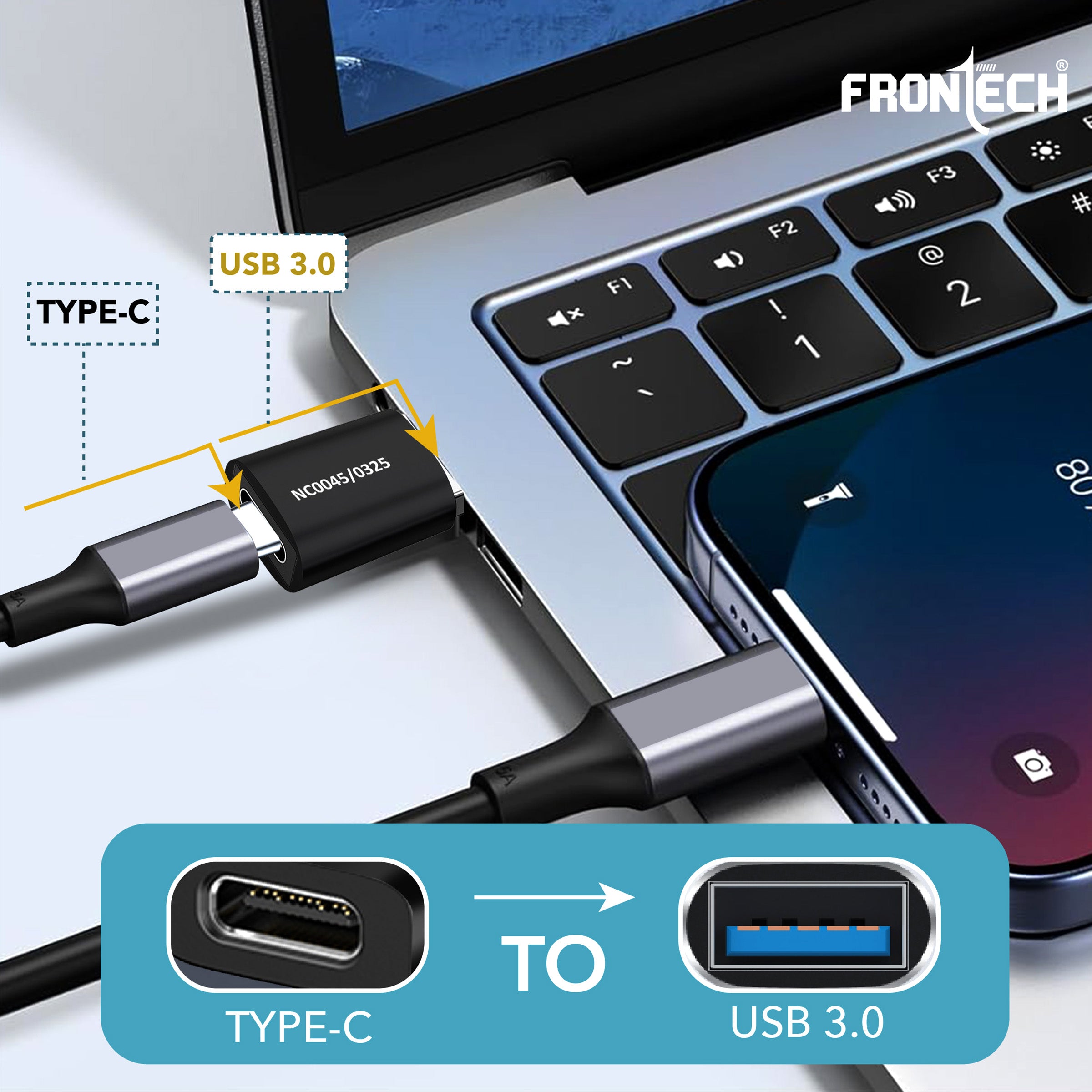 Frontech USB Converter Type C to USB A Converter, USB 3.0, High-Speed Data Transfer, Backward Compatibility, Plug and Play,(NC-0045)