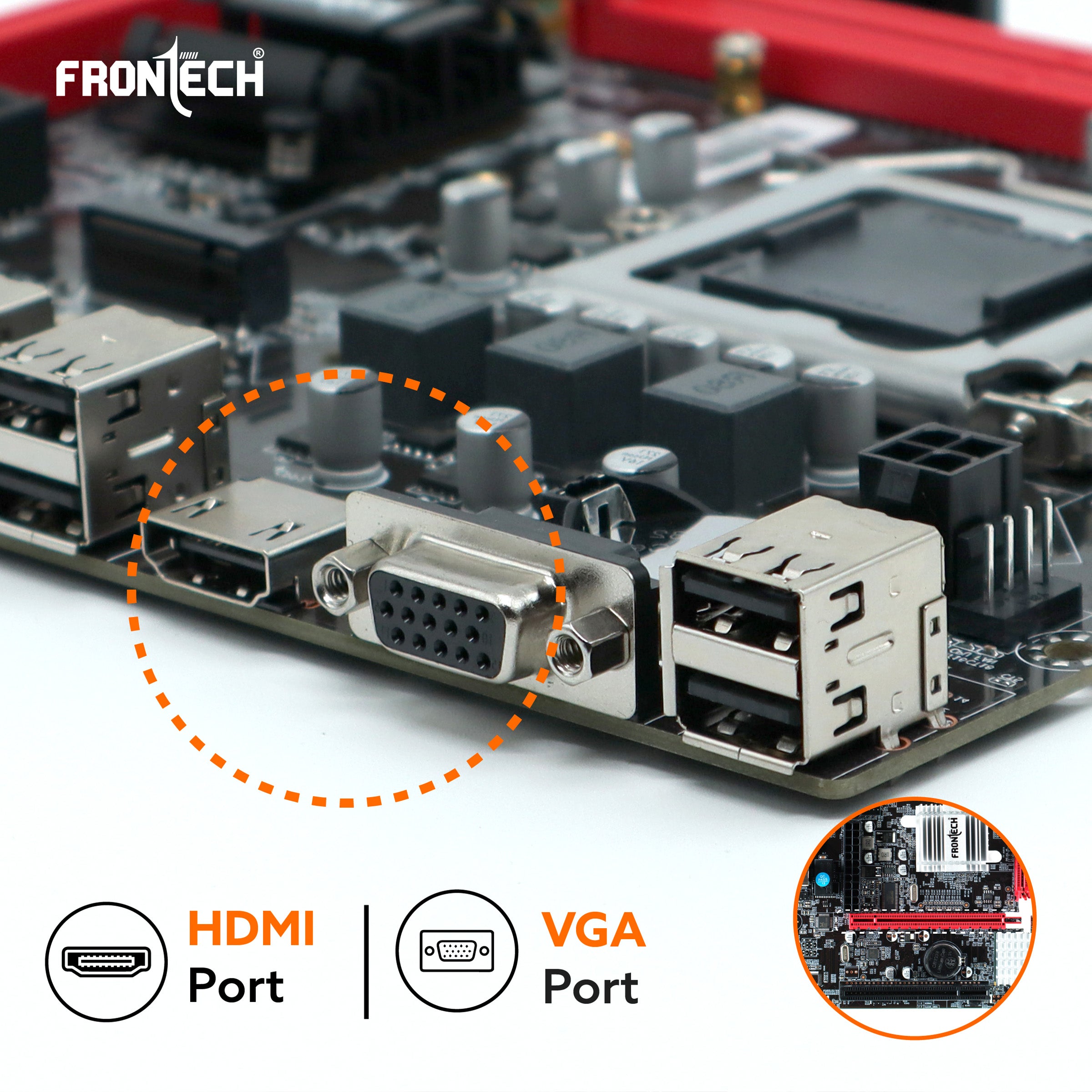 H61 Motherboard | LGA1155, 2xDDR3, Supports Pentium/i3/i5/i7, 6+4 USB, 3xSATA, NVMe/M.2, HDMI, VGA, PCIe x16 (FT-0470)