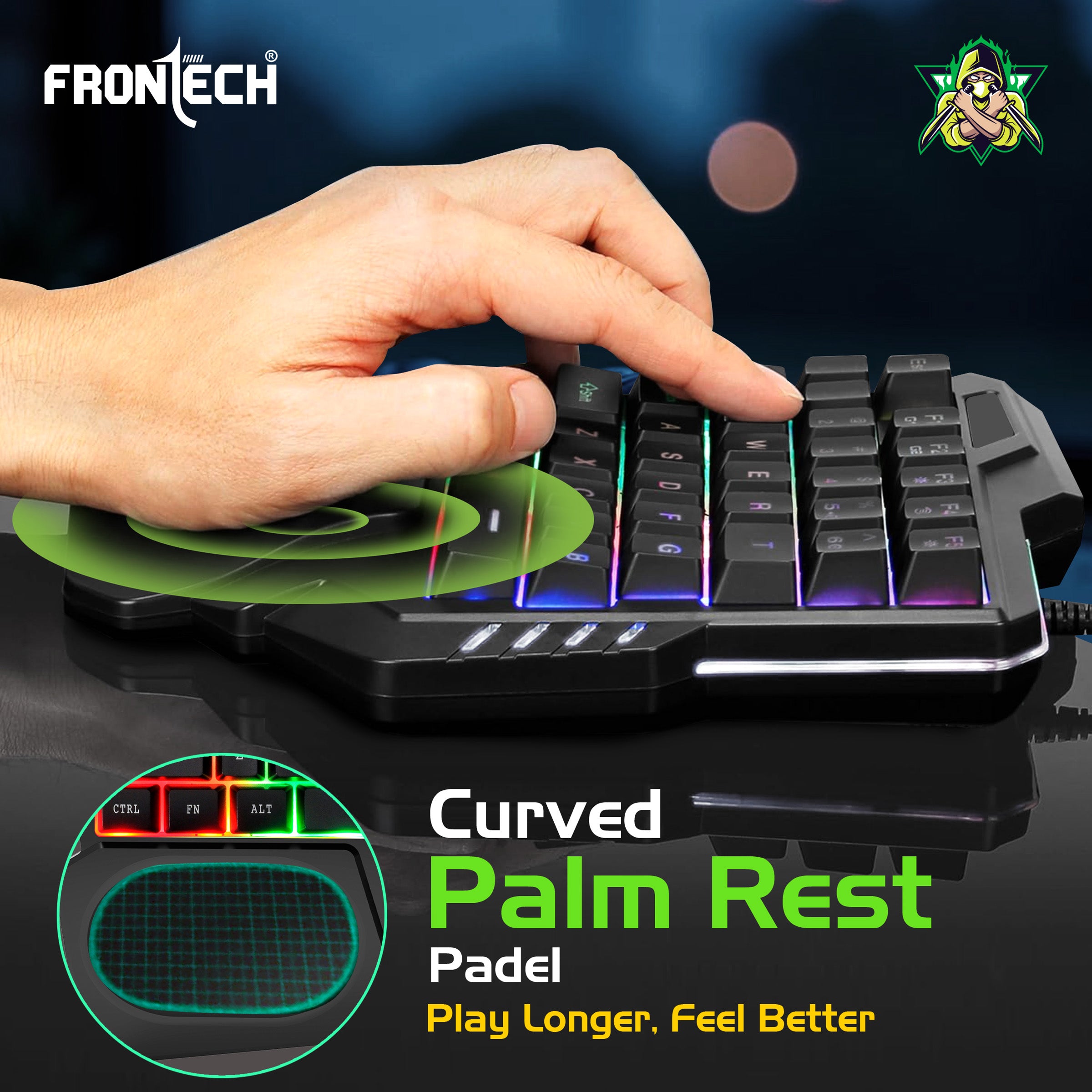 Frontech KB-0008P Dragon Fox Rainbow Backlit Gaming Keyboard | 35 Anti-Ghosting & Mechanical Keys | USB Wired Compact Keyboard for PC & Laptop | Windows Compatible | Plug & Play