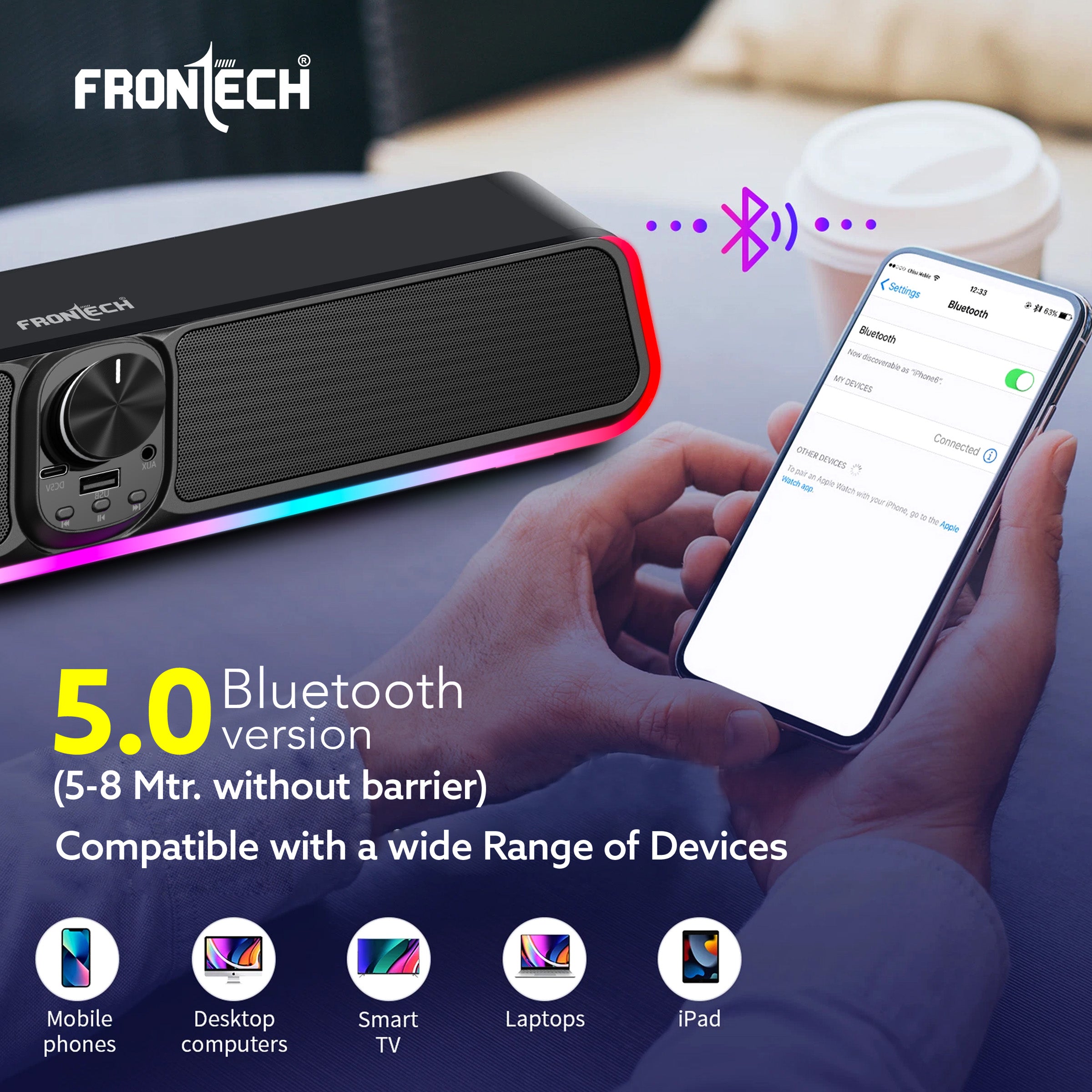 FRONTECH ECHOLITE Powerhouse 30W Mini Soundbar with RGB & Bluetooth 5.0 – Your All-in-One Audio Solution. (SW- 0181P)