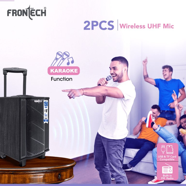 Frontech Nocturn Pro Trolley Speaker | 150W Power | Dual Wireless Mics | Multi-Input (SW-0211)