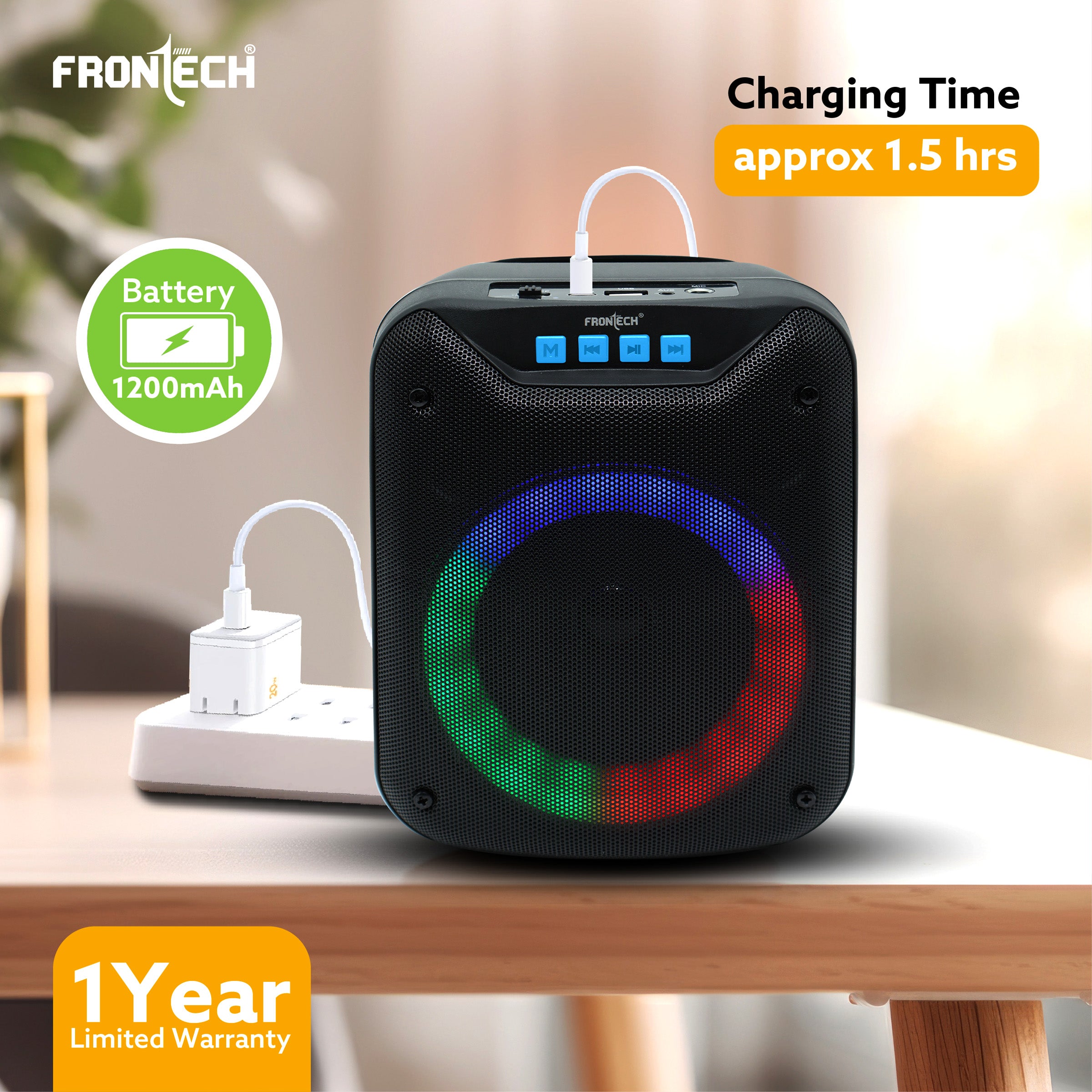 FRONTECH Immerse Yourself in Rich Audio Multi-Media Speaker with BT 5.0 | AUX | MIC | USB | FM | 3W Output Power (SW-0185)