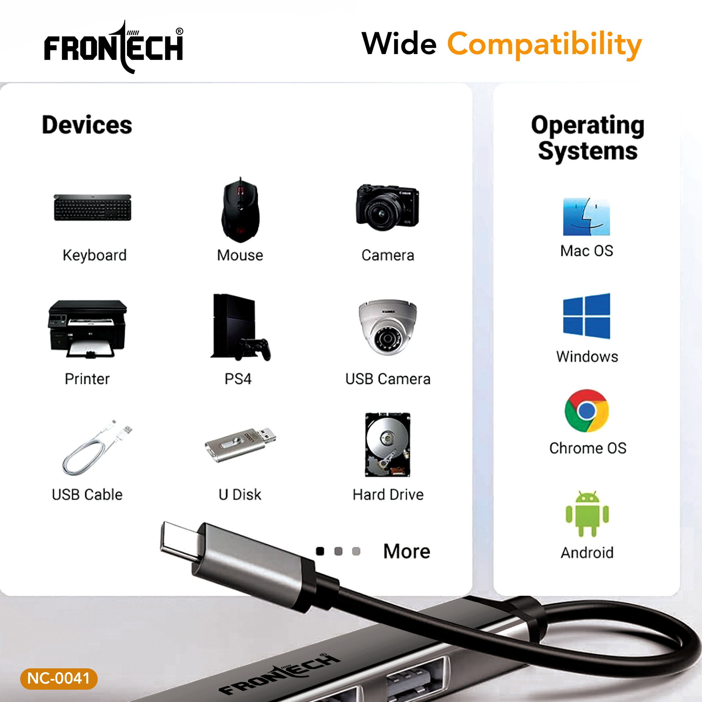 Frontech 4 in 1 Multiport HUB,USB 3.0, 3X USB 2.0,Compact Metal Design, Multi OS Compatible. (NC-0041)