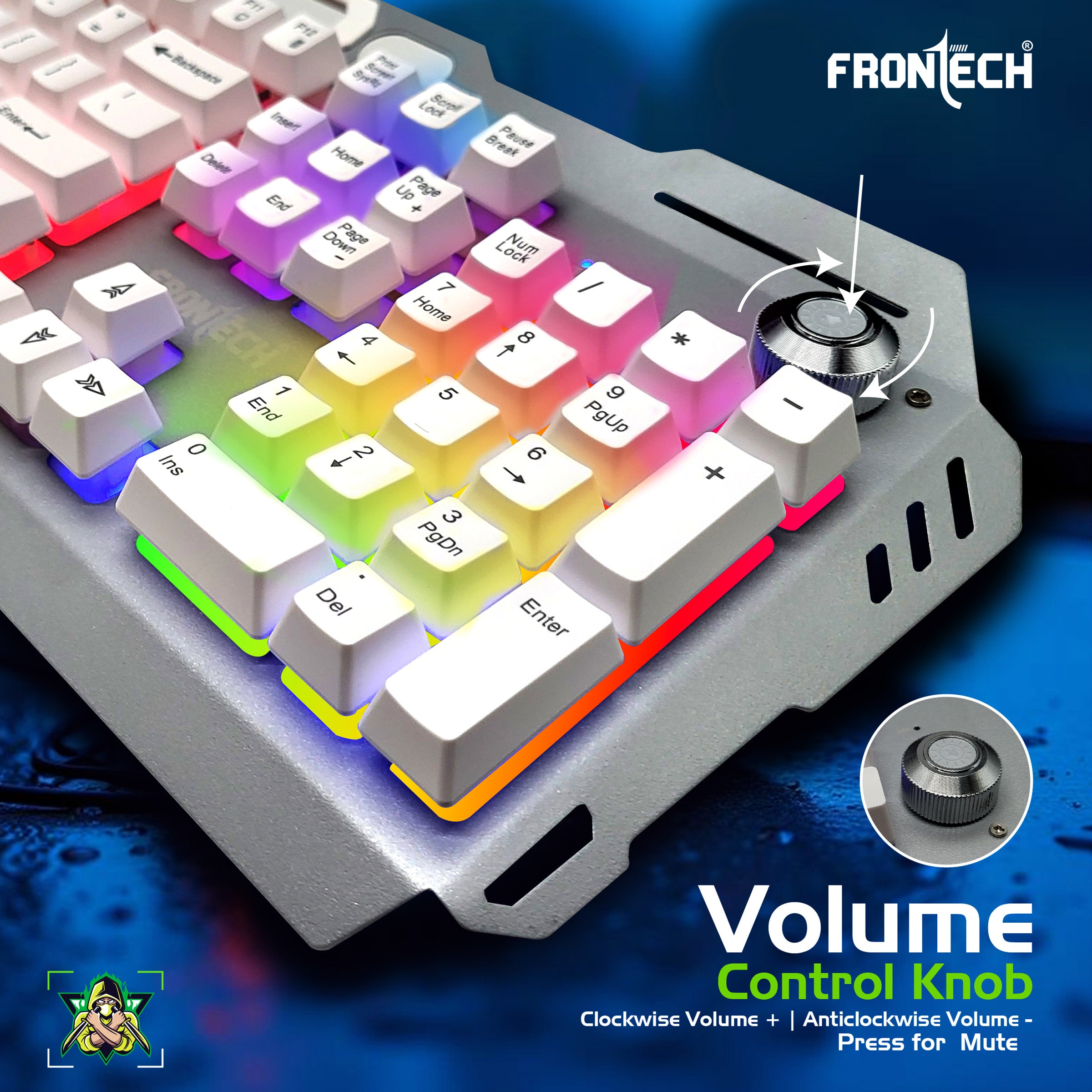 Frontech RGB Gaming Keyboard – Power at Your Fingertips | Game Better, Brighter & Faster | Rainbow Backlight | 19 Anti-Ghosting Keys | Plug & Play | 104-Key Layout (KB-0013P)