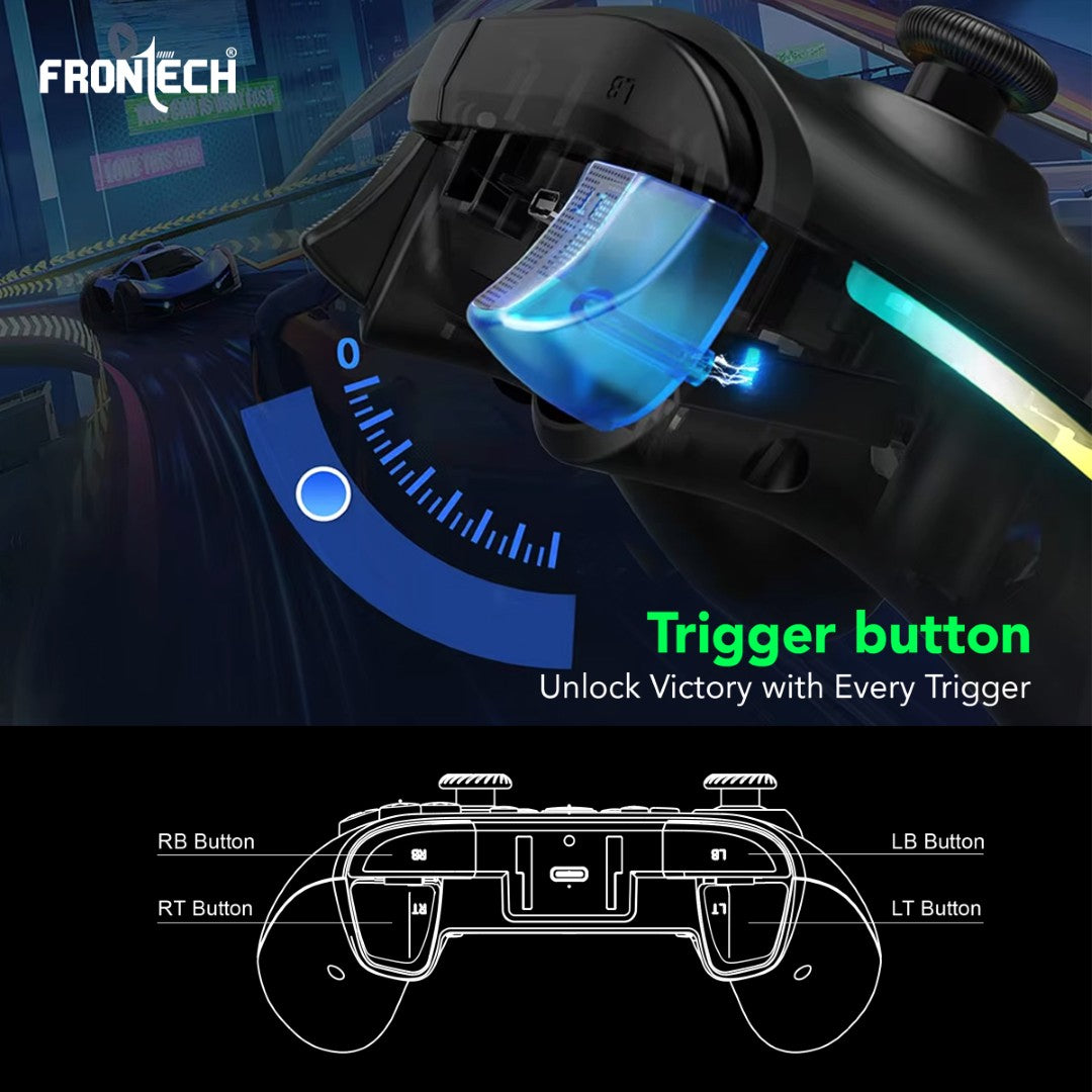 Fire Wired Gaming Pad | USB-C, Dual Vibration, RGB | PS3/PC/Android TV (GP-0001)