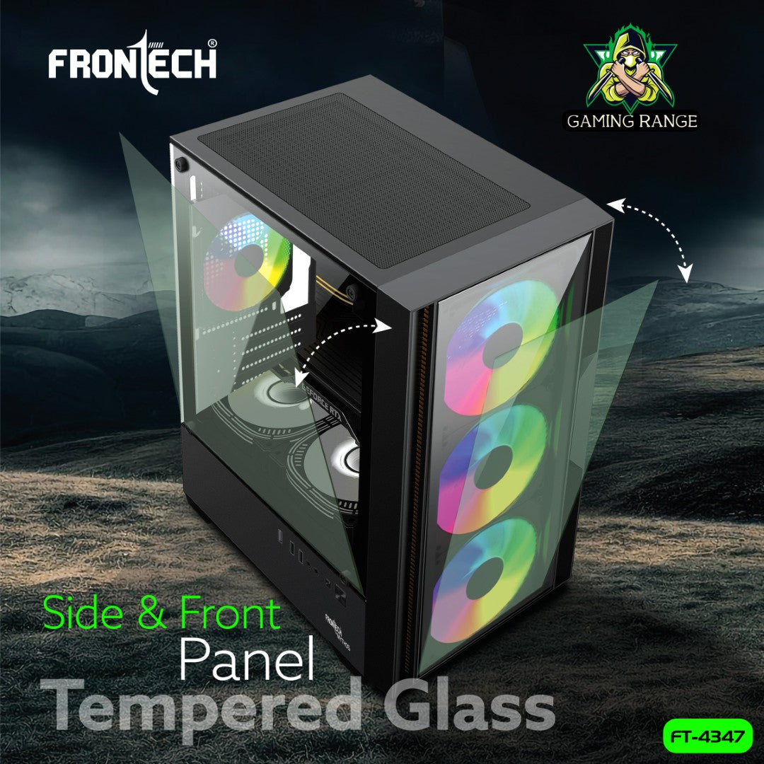 Gaming PC Cabinet | 4 x 120mm LED Fans, Tempered Glass, USB 1.0 & 3.0 (FT-4347)