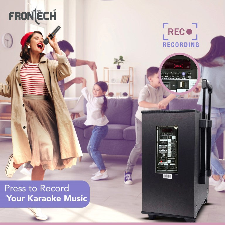 Frontech Nocturn Trolley Speaker | 120W Power | Dual Wireless Mics | Multi-Input (SW-0210)