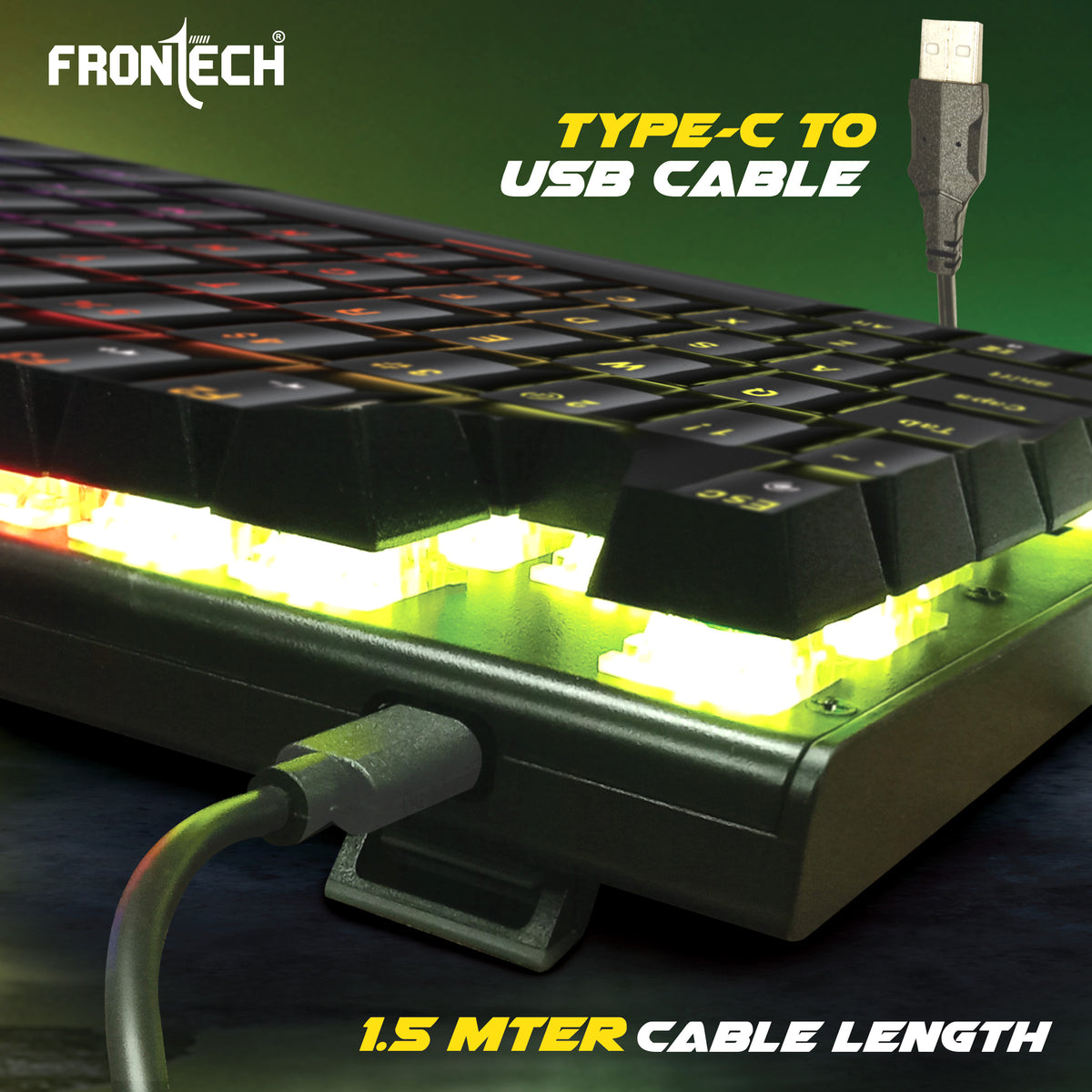 Frontech Wired Gaming RGB Backlight Keyboard|87 Key Layout|USB Plug & Play|1.6m cable| Ergonomic Keyboard|1 year warranty