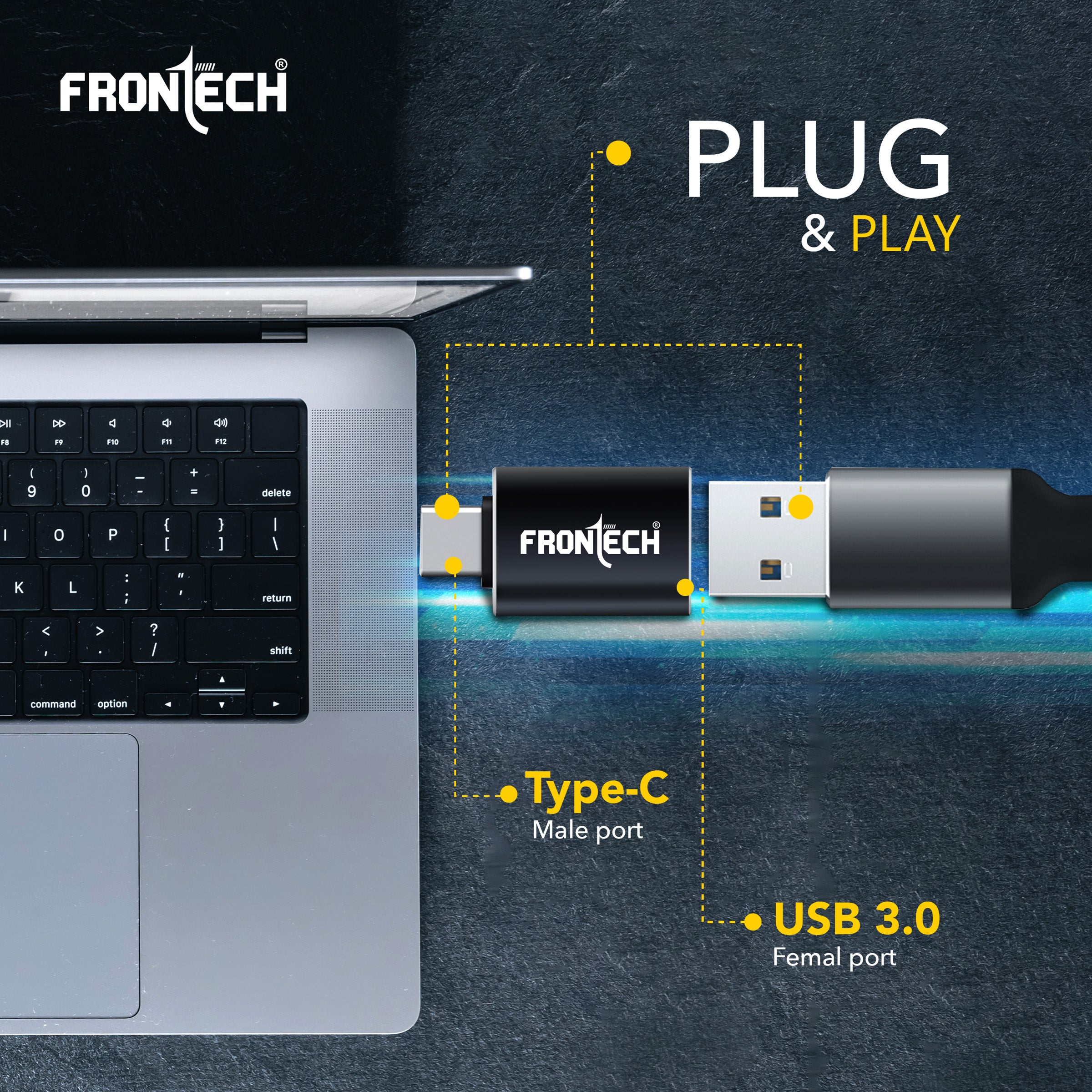 Frontech USB Converter USB 3.0 to Type C OTG Adaptor, 5Gbps High Speed Data Transfer, Thunderbolt to USB Adapter, Compatible for All Type C Devices,(NC-0044)