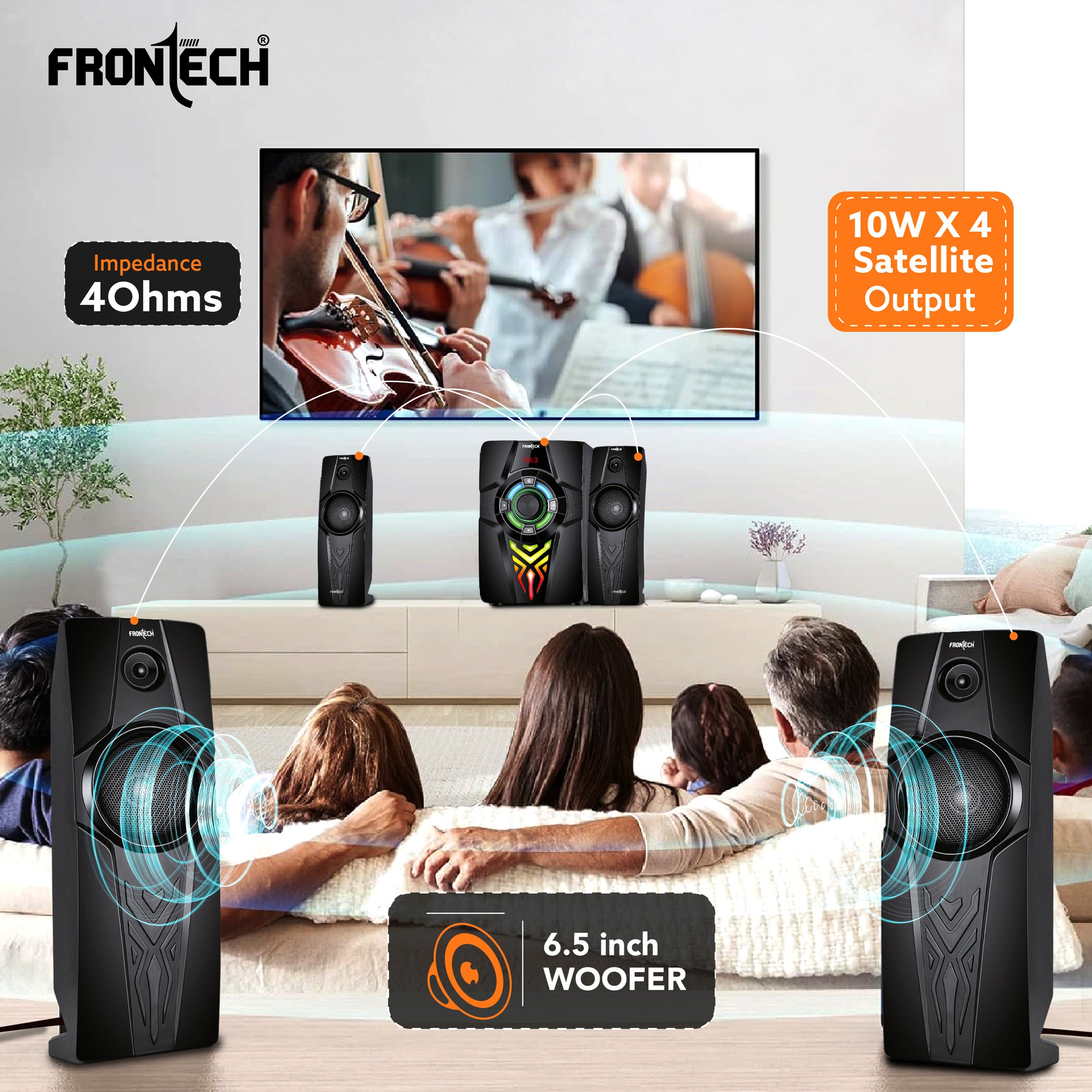 Frontech SW-0154 | Premium 4.1 Multimedia Speaker – Crystal Clear Sound, Wireless Freedom & Built-In Amplifier