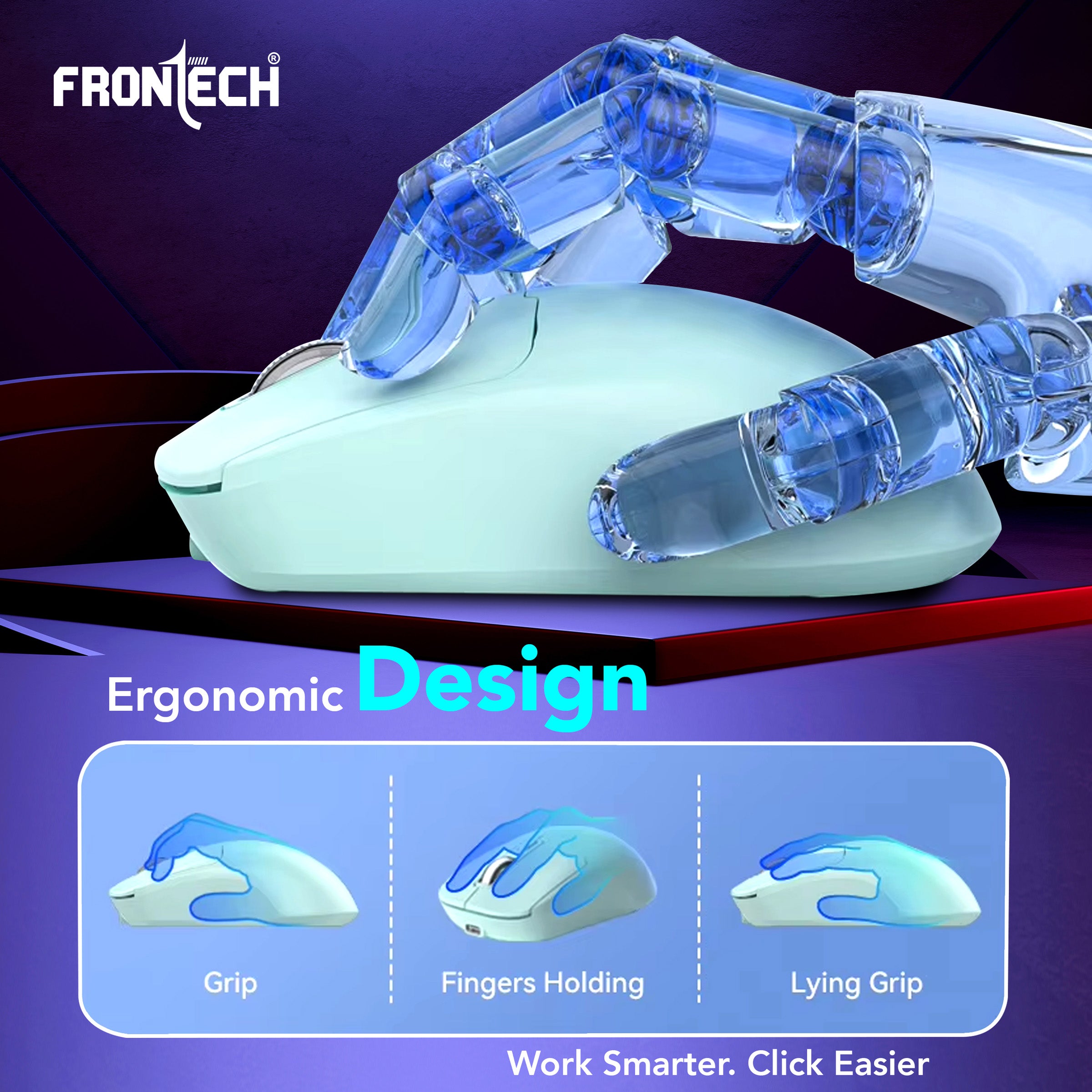 Frontech Dual Mode Wireless Optical Mouse | 2.4GHz + Bluetooth | Up to 1600 DPI | 4 Buttons | White | USB Nano Receiver | Ergonomic Grip | Multi-Device Compatibility (MS-0058G)