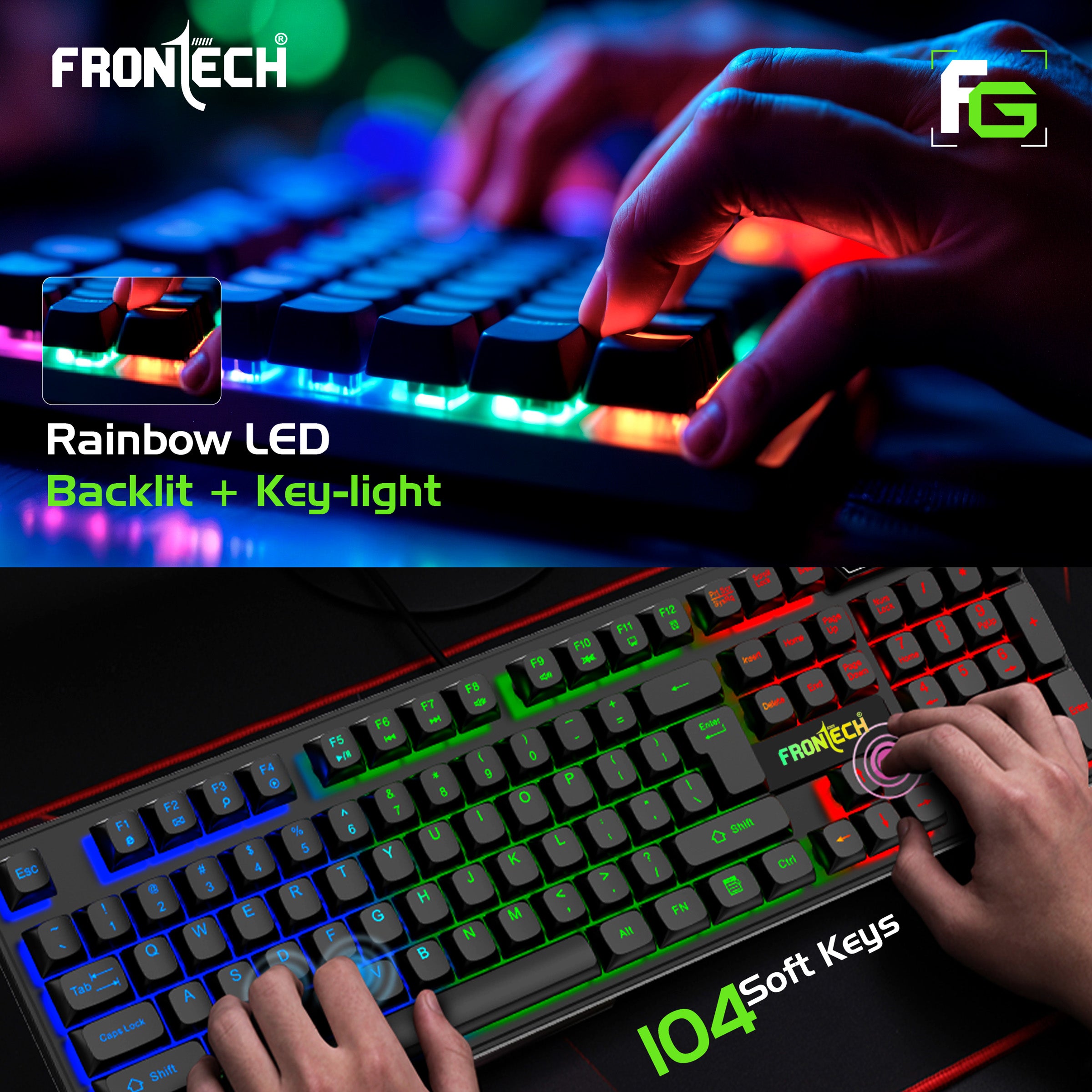 Frontech Dragon Warrior Gaming 4 in 1 Gaming Combo Set of Gaming Keyboard with RGB LED Backlit, Mouse with 1200 DPI, Mousepad and Premium Gaming Headphone, (KB-0038P, Black)