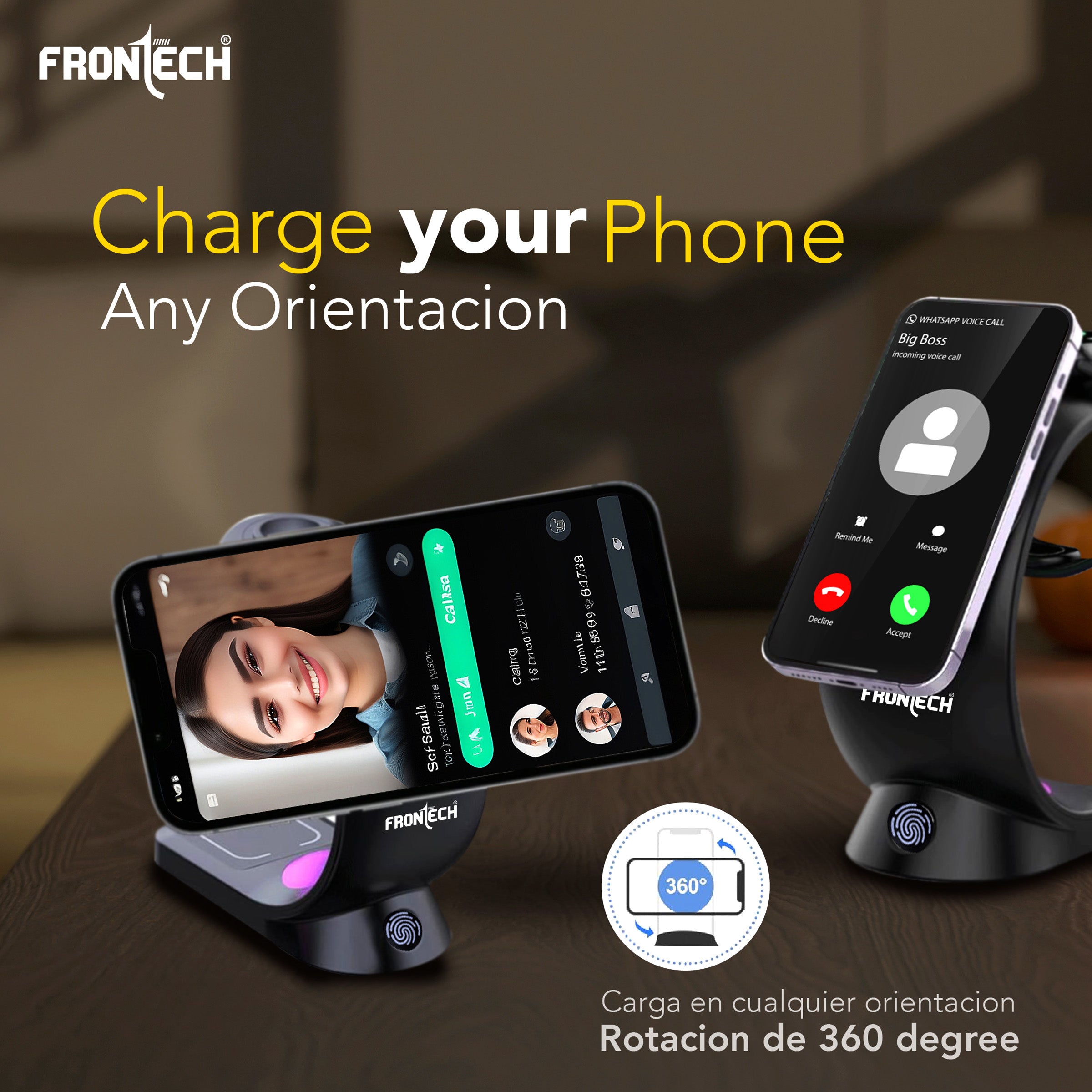 Frontech Magnetic 3-in-1 Wireless Charging Stand - Fast Charging | MagSafe Alignment | RGB Light | 360° Rotation (CCH-0016)