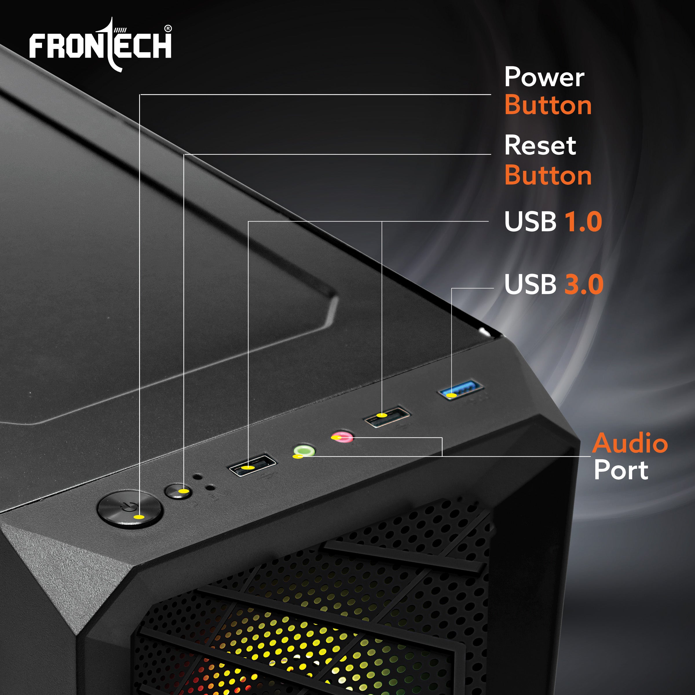 Wing Gaming ATX Cabinet | Acrylic Side Panel, 2x 120mm RGB Fans, 2x USB 1.1 & USB 3.0 Ports (FT-4361)