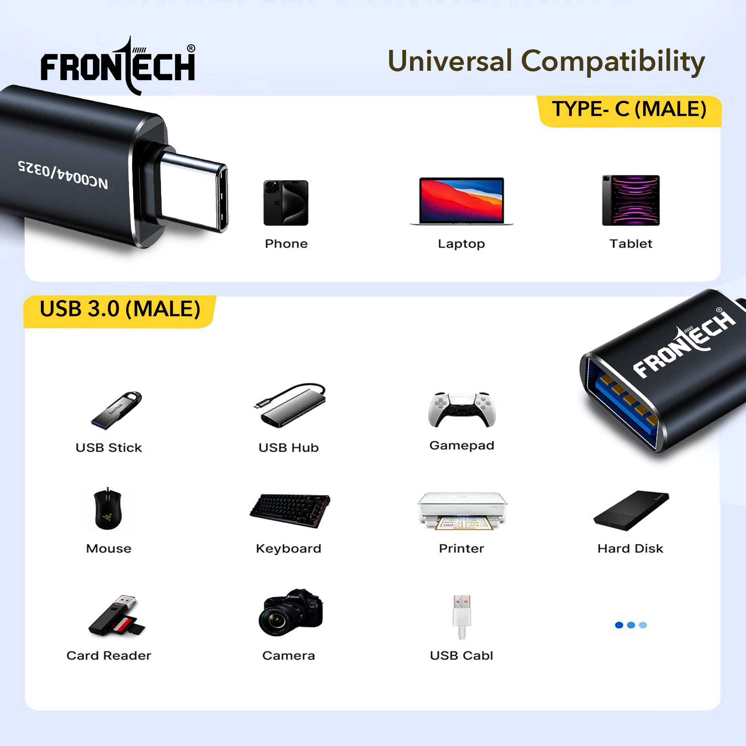 Frontech USB Converter USB 3.0 to Type C OTG Adaptor, 5Gbps High Speed Data Transfer, Thunderbolt to USB Adapter, Compatible for All Type C Devices,(NC-0044)