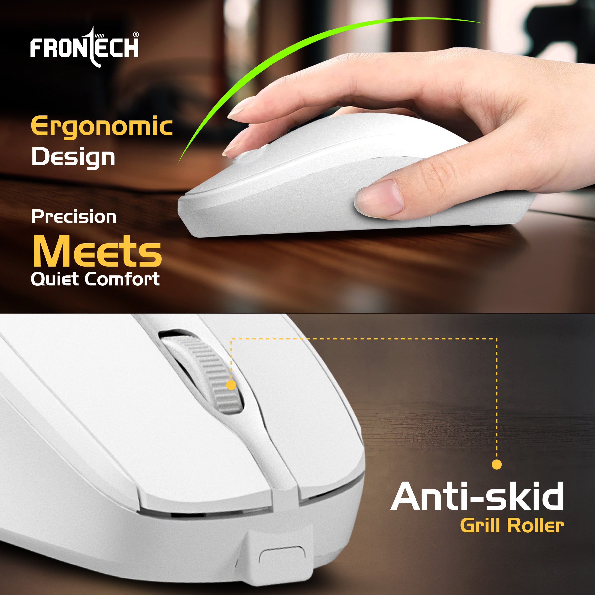 Frontech 2.4Ghz Rechargeable Wireless Keyboard and Mouse|104 Keys|1600 DPI|KB-0031| Combo Set (White)