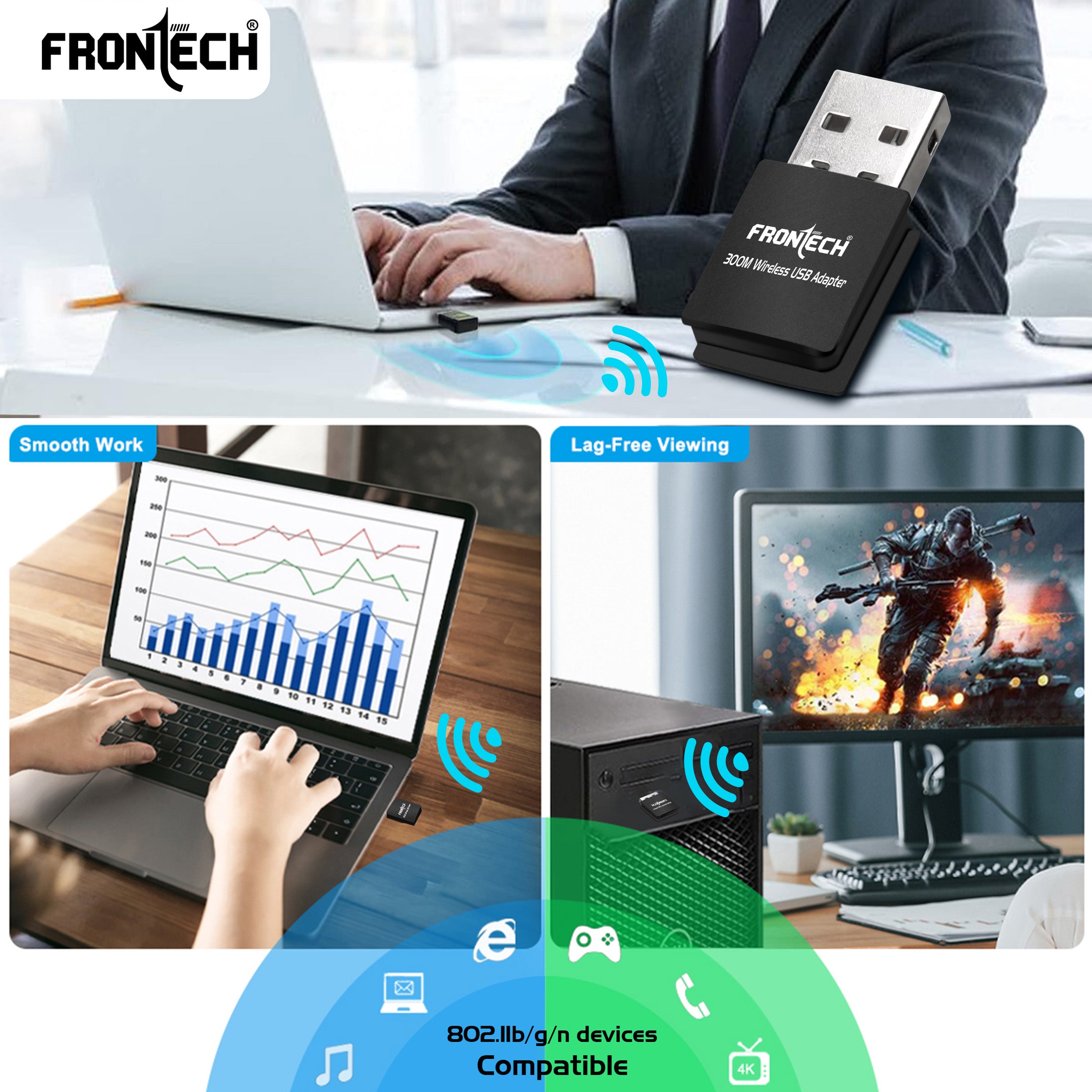 Frontech WiFi Dongle 300 Mbps (0842)