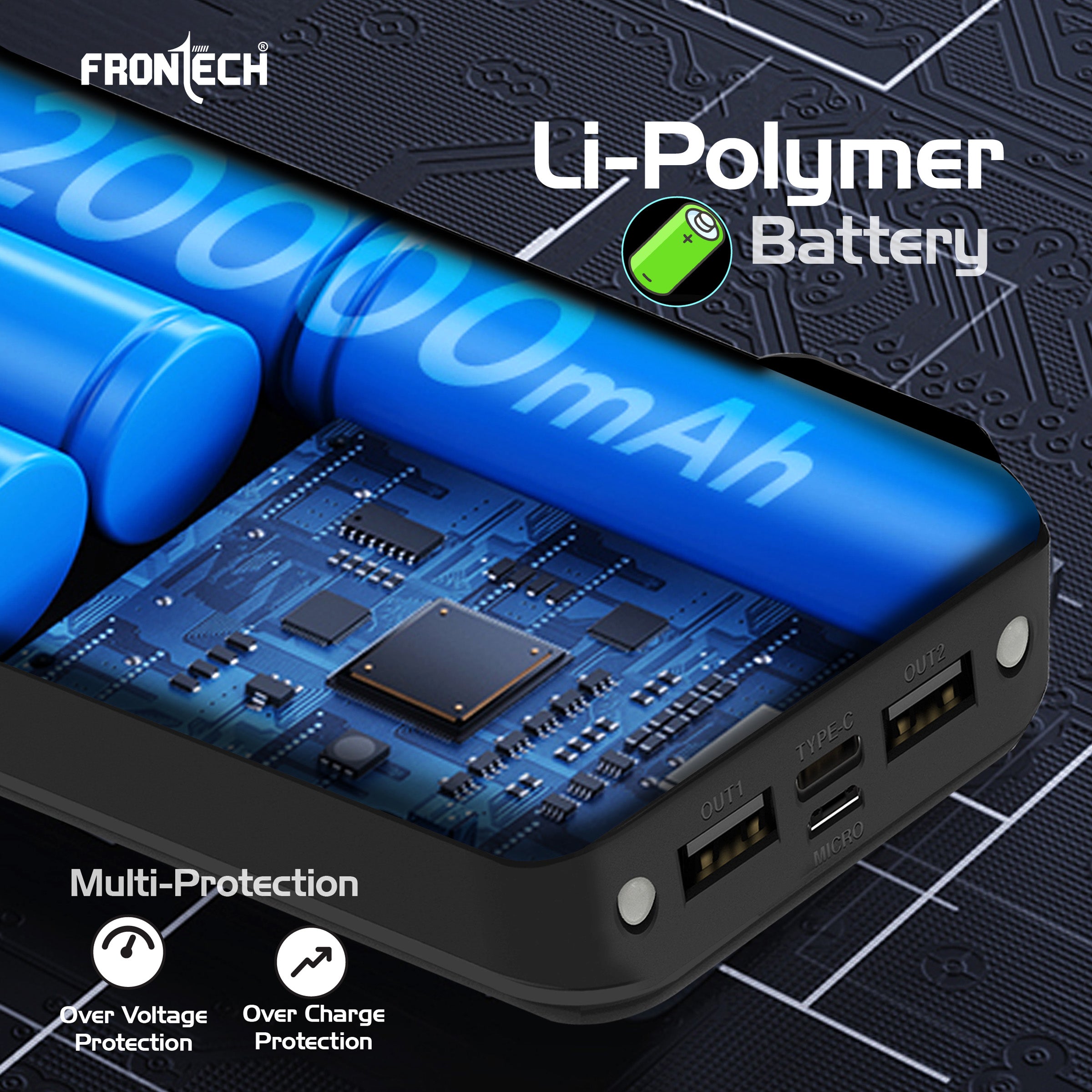 20000 mAh Li-Polymer Power Bank with LED Indicator, Dual USB (PB-0008)