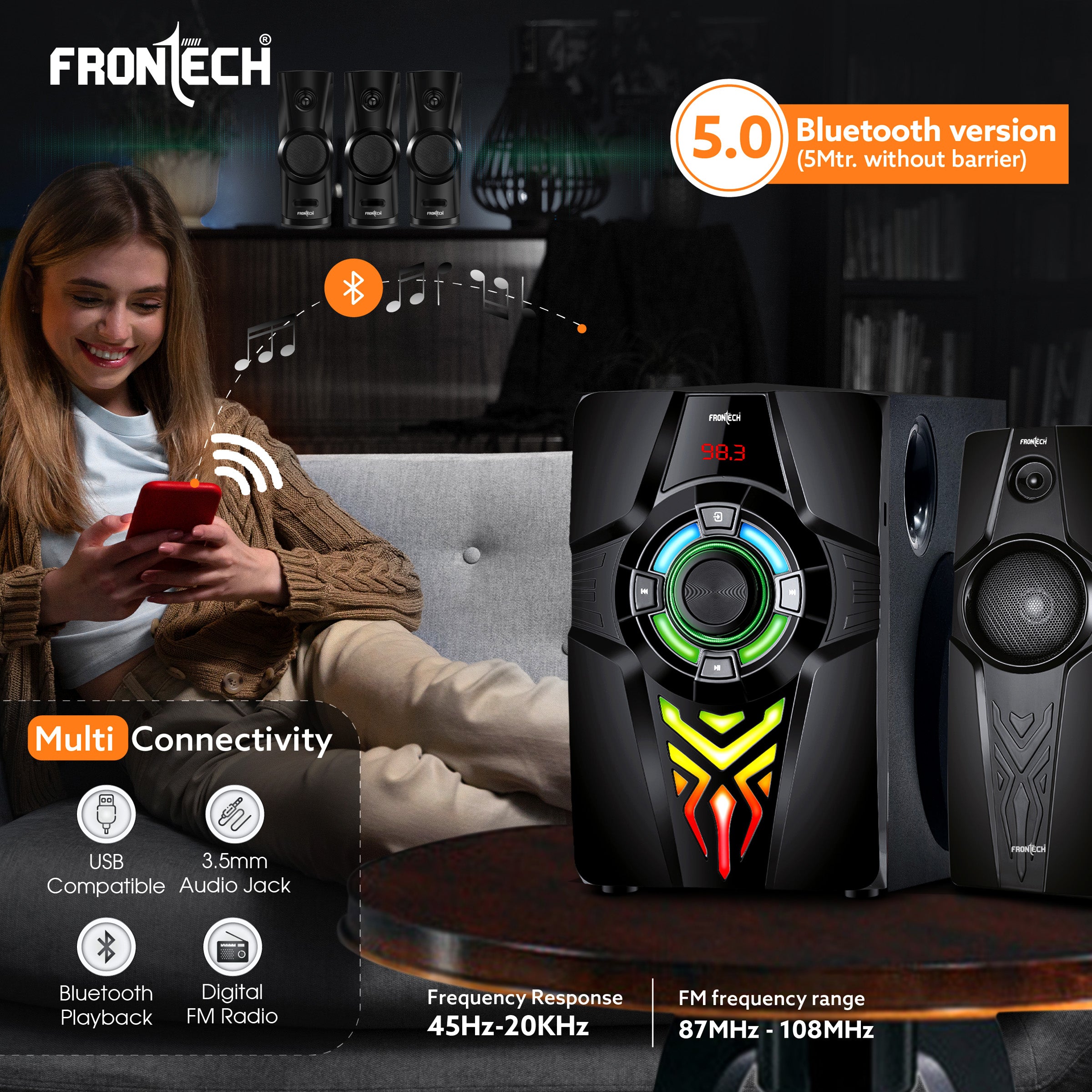 Frontech SW-0154 | Premium 4.1 Multimedia Speaker – Crystal Clear Sound, Wireless Freedom & Built-In Amplifier