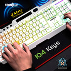 Frontech Wireless Gaming Keyboard & Mouse Combo|104 Keys Layout|2.4GHz|4800 DPI|6 button wireless optical mouse| Rechargeable Battery|1 Year Warranty