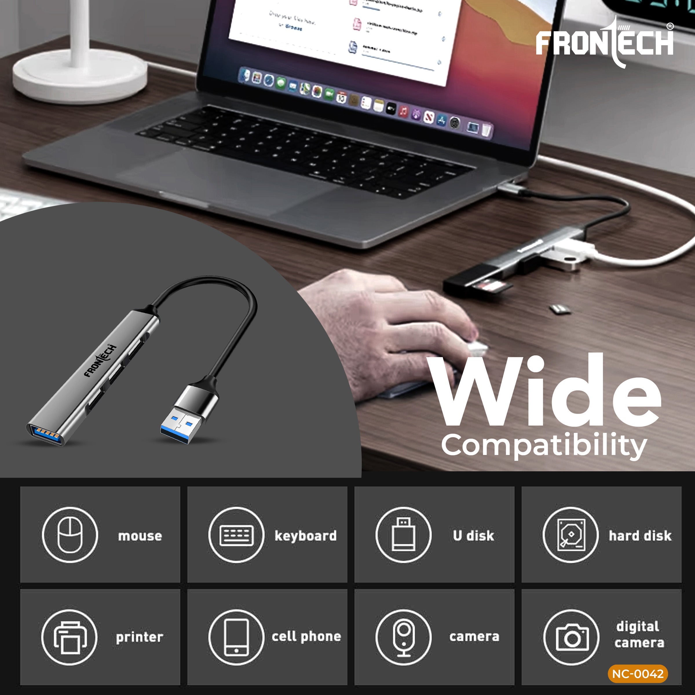 Frontech 4 in 1 Multiport HUB,USB 3.0, 3X USB 2.0,Compact Metal Design, Multi OS Compatible. (NC-0042)