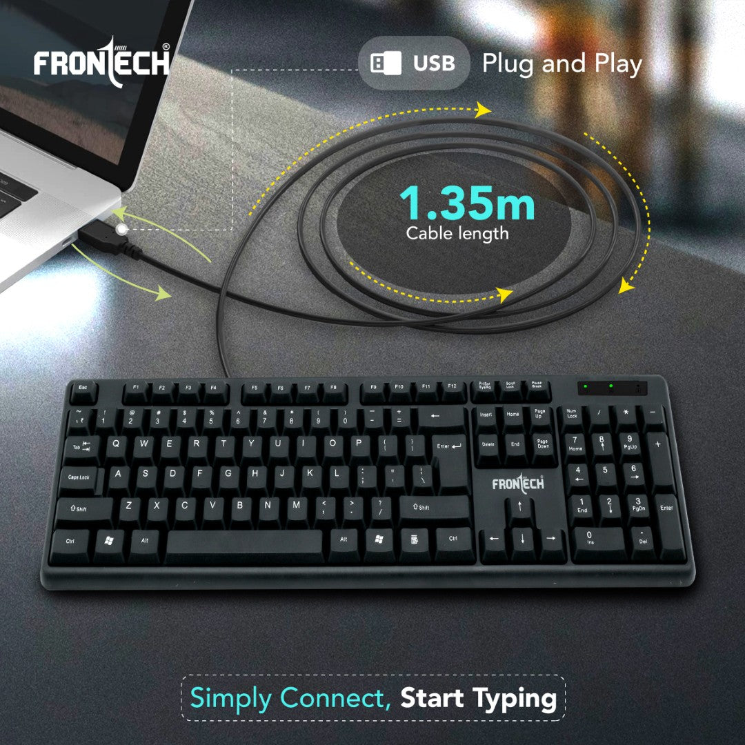 Slim Wired Keyboard: 104 Keys, USB Plug & Play (KB-0047)