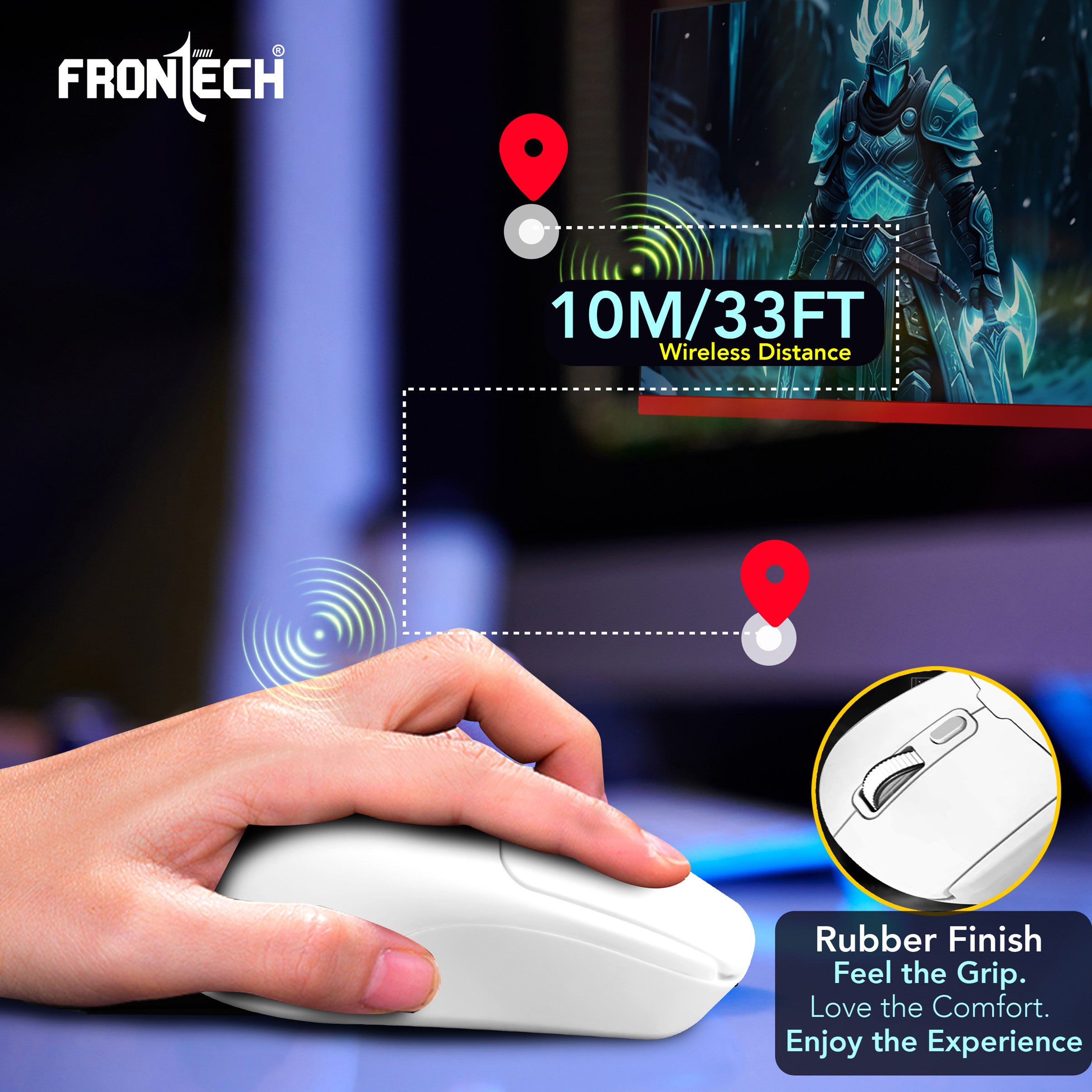 Frontech Dual Mode Wireless Optical Mouse | 2.4GHz + Bluetooth | Up to 1600 DPI | 4 Buttons | White | USB Nano Receiver | Ergonomic Grip | Multi-Device Compatibility (MS-0058W)