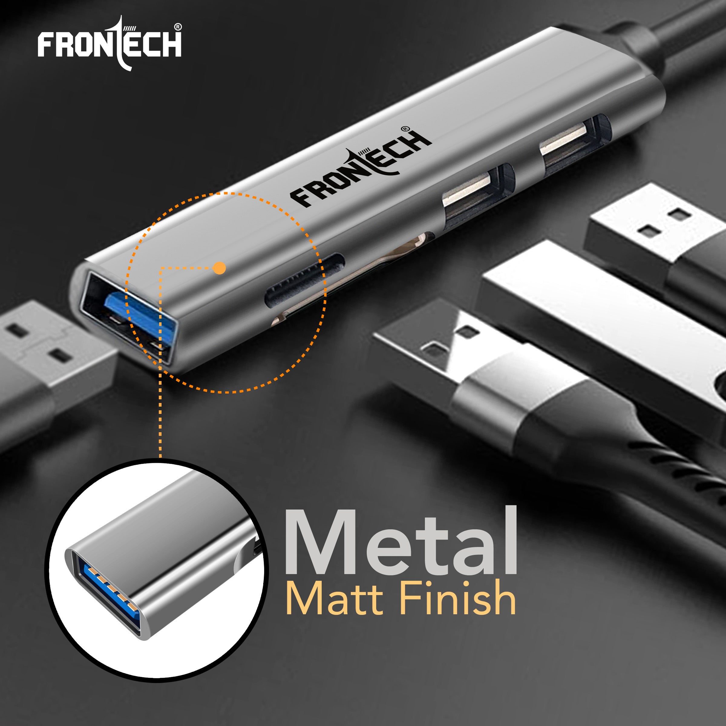 Frontech Type A+C 5 in 1 USB Hub, Upto 5GBPS DataTransfer Speed,Dedicated Card Reader & Micro SD Slot, Universally Compatible with All USB,Speaker,Laptop,Hard Drive,15cm Cable (NC-0040)