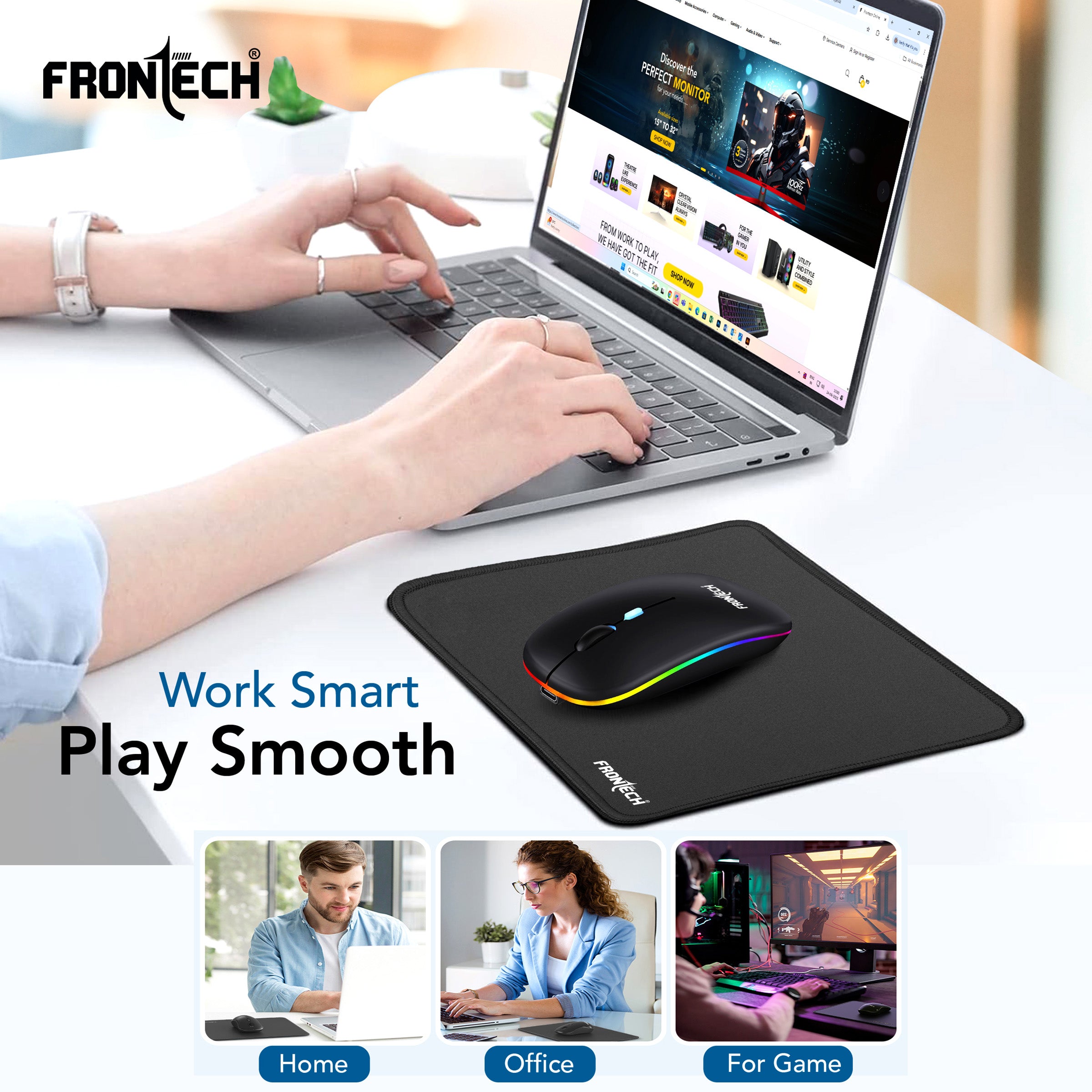 Frontech Large Gaming Mouse Pad – Non-Slip Base, Durable & Smooth Surface for Laptop & PC | Compatible with Wired, Wireless, Optical & Laser Mice | Easy to Clean | Black ( MSP-0055)