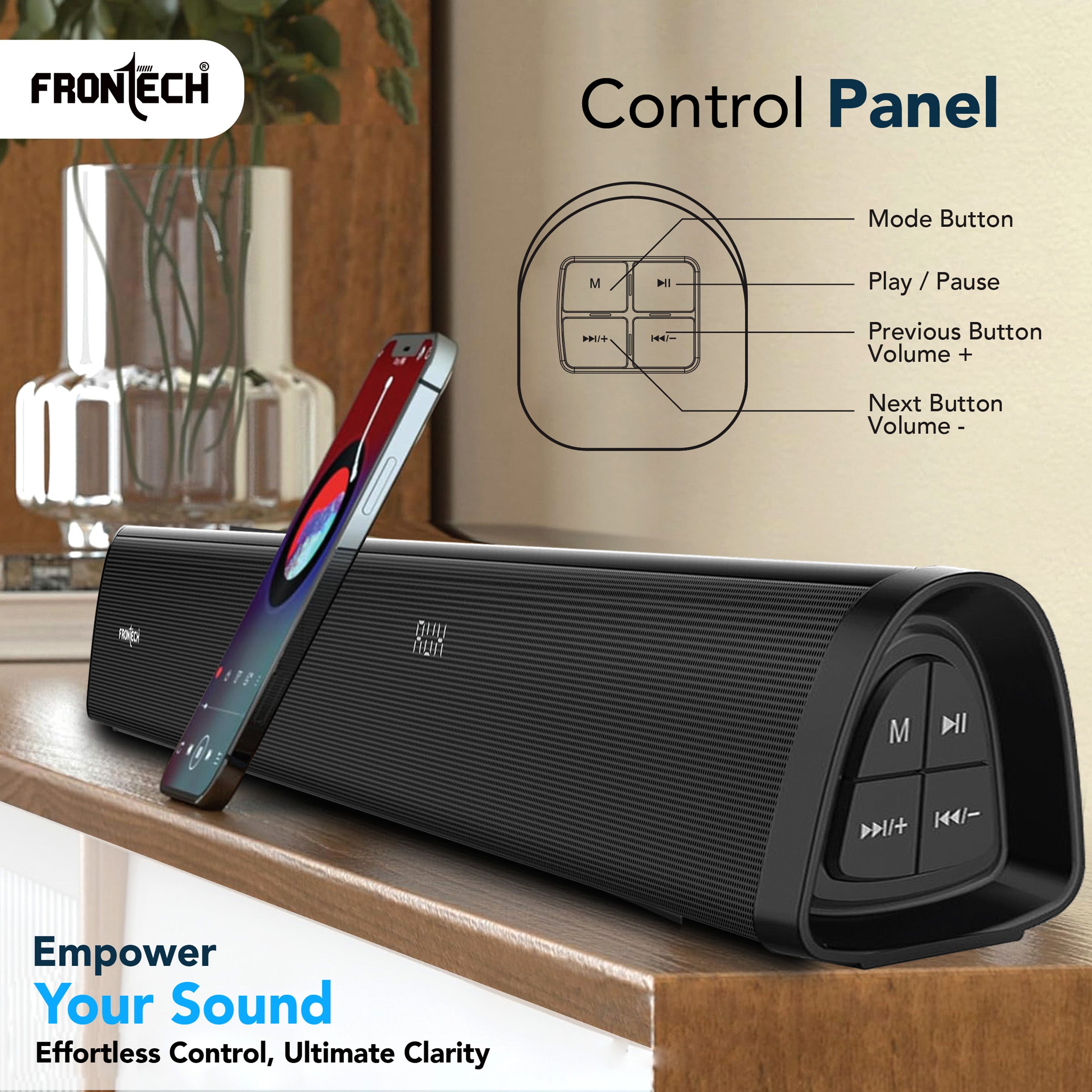 Frontech EchoMax-266 290W 5.1 Channel Sound Bar with Subwoofer | Home Theatre System for TV | Bluetooth, HDMI, AUX, USB | Wall Mountable | Deep Bass | Ideal for Movies, Music, Gaming (SW-0266)