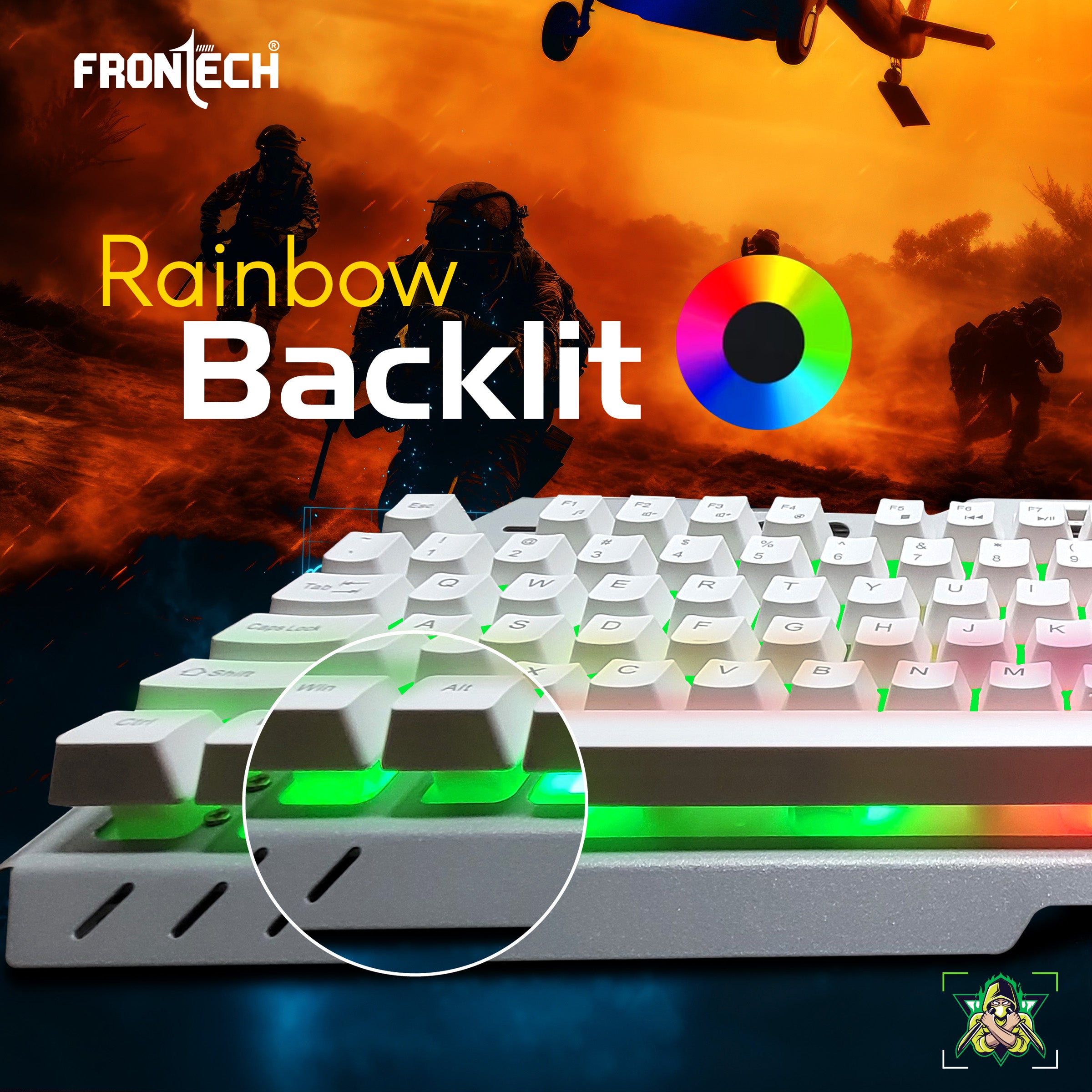 Frontech RGB Gaming Keyboard – Power at Your Fingertips | Game Better, Brighter & Faster | Rainbow Backlight | 19 Anti-Ghosting Keys | Plug & Play | 104-Key Layout (KB-0013P)