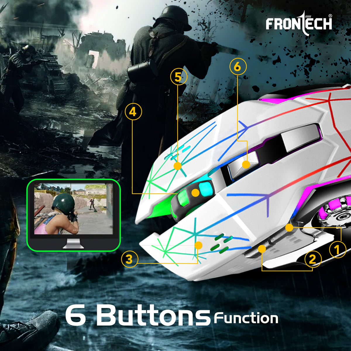Frontech Wireless Gaming Keyboard & Mouse Combo|104 Keys Layout|2.4GHz|4800 DPI|6 button wireless optical mouse| Rechargeable Battery|1 Year Warranty