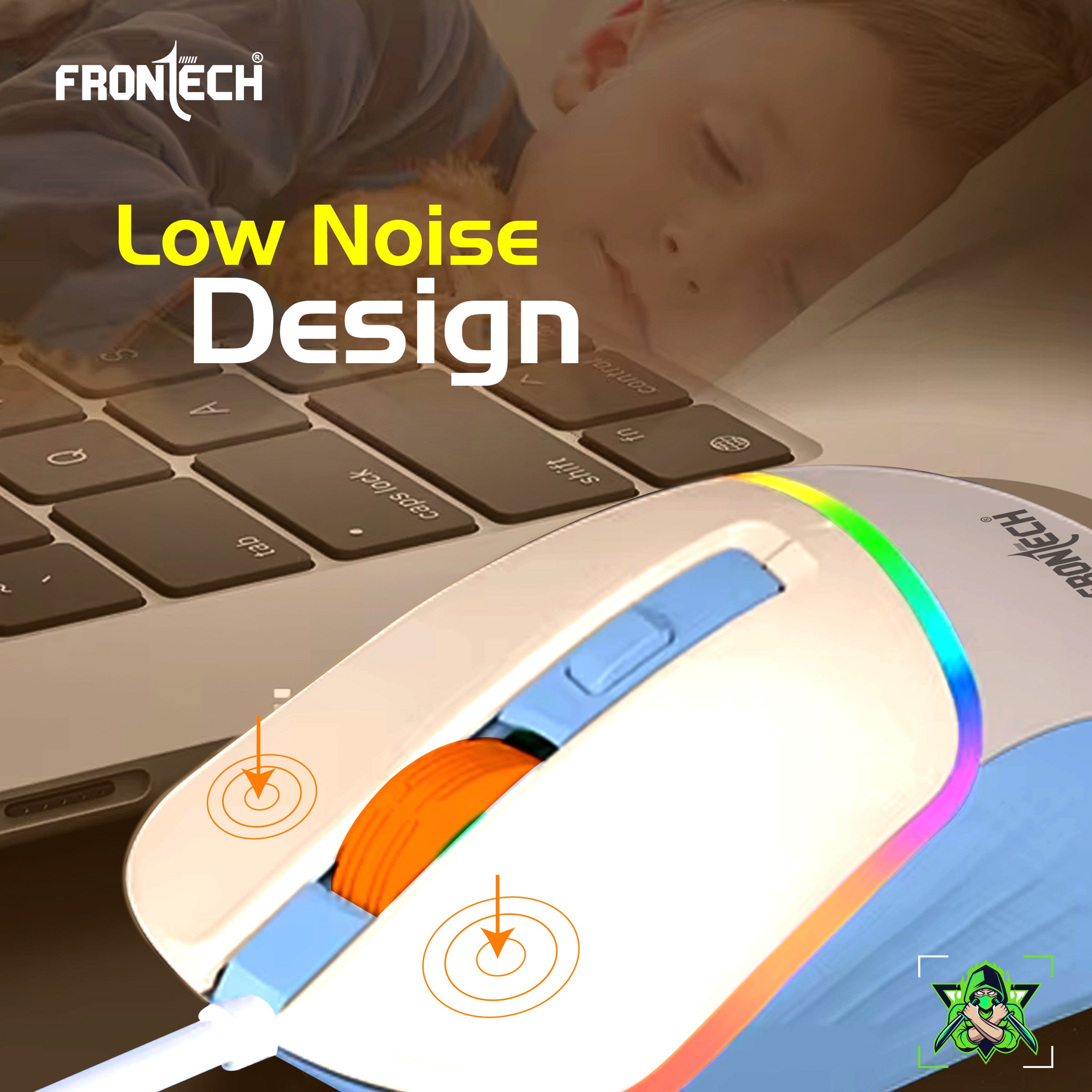 Frontech GM-314WH Wired Gaming Mouse - Ergonomic 7200 DPI RGB. (MS-0105)