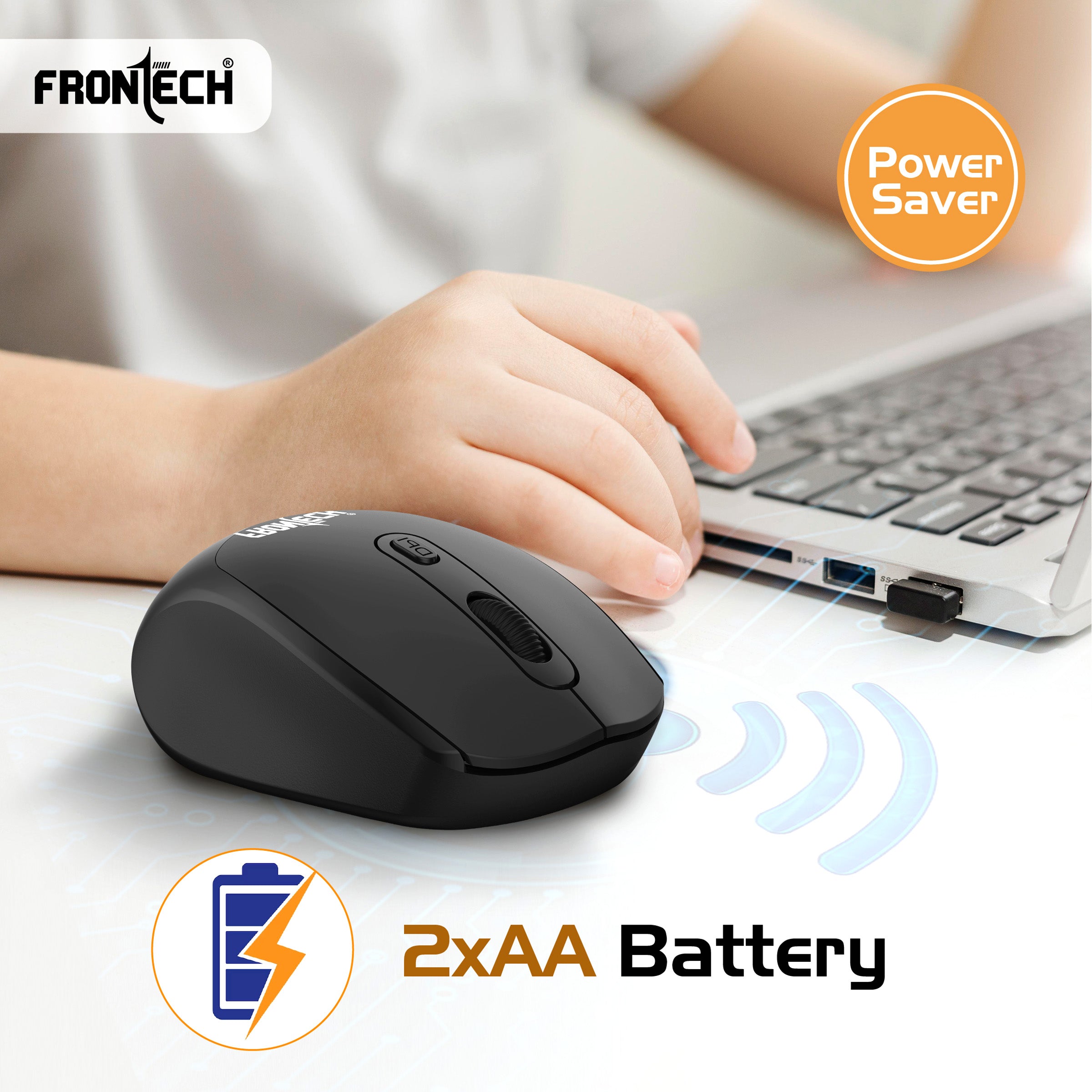 Frontech MS-0074 2.4GHz Wireless Optical Mouse | 1600 DPI | Ergonomic Design | USB Nano Receiver | Anti-Skid Roller | Compatible with Windows XP/Vista/7/8/10/11